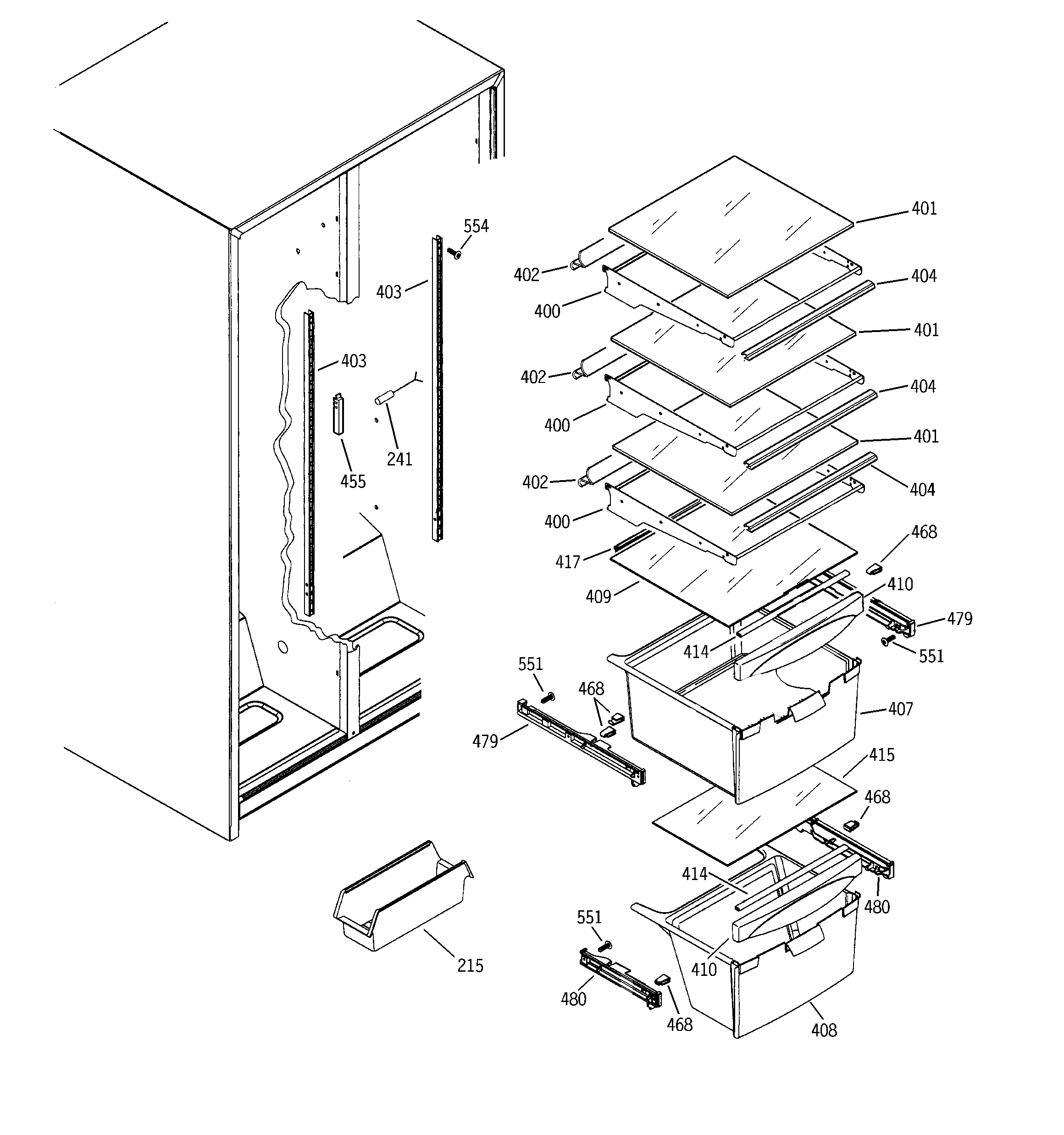 GE GSS20IBMDWW fresh food shelves diagram