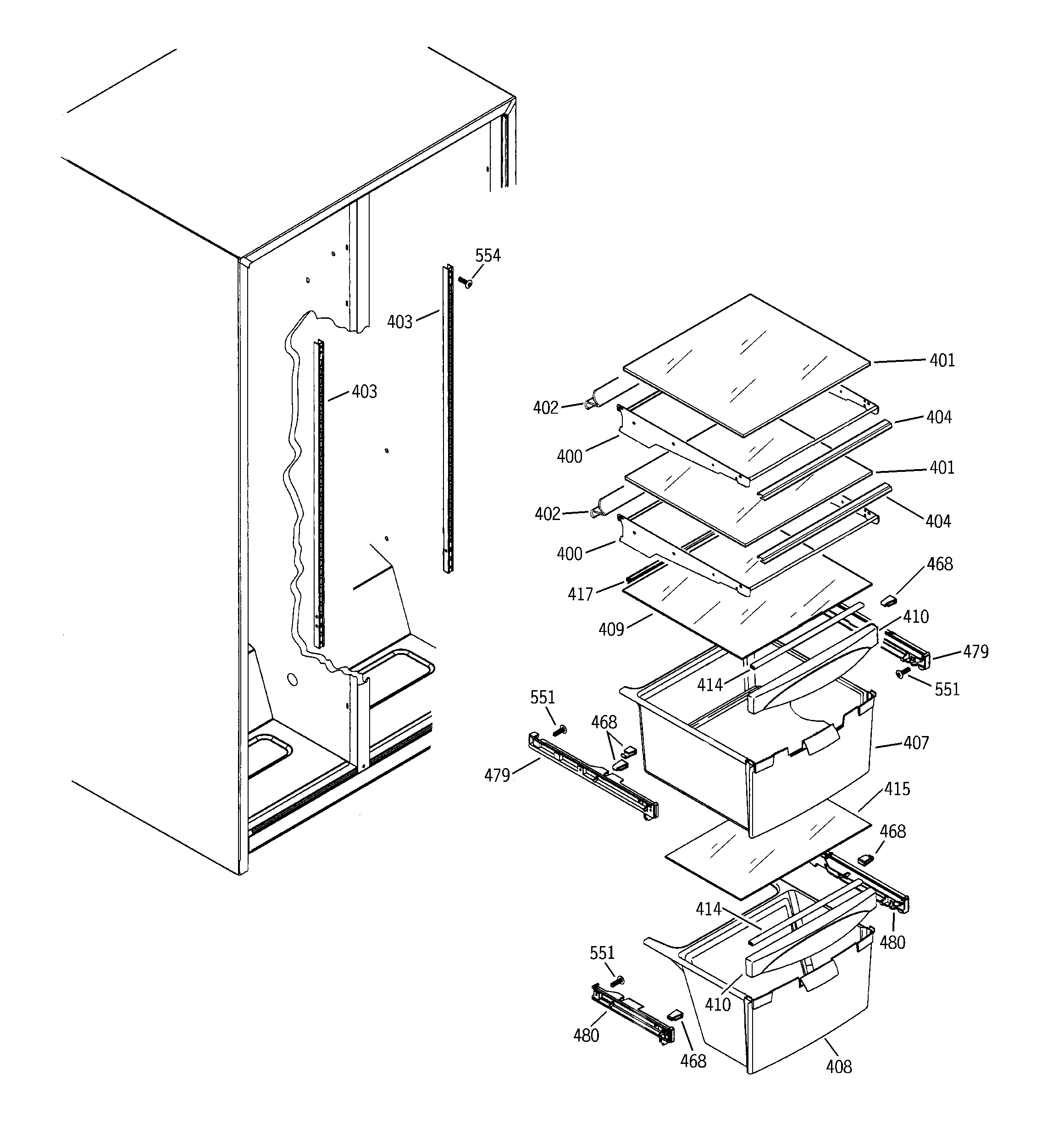 GE GSS22IBMACC fresh food shelves diagram