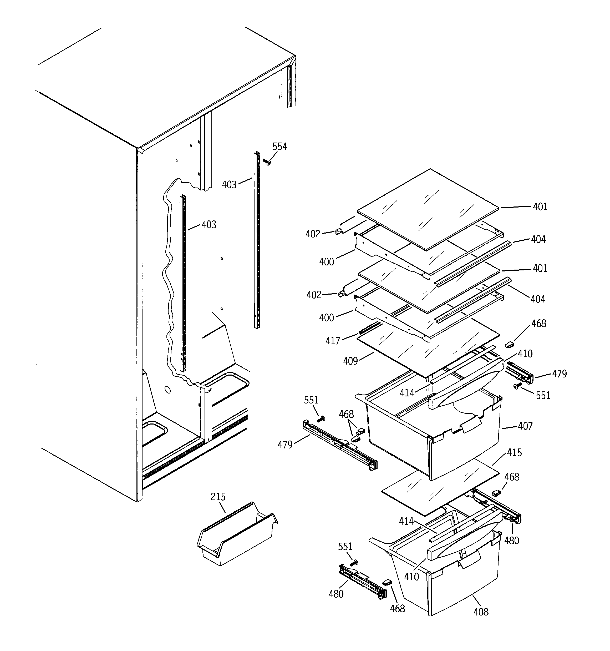 GE GSS22IBMBCC fresh food shelves diagram