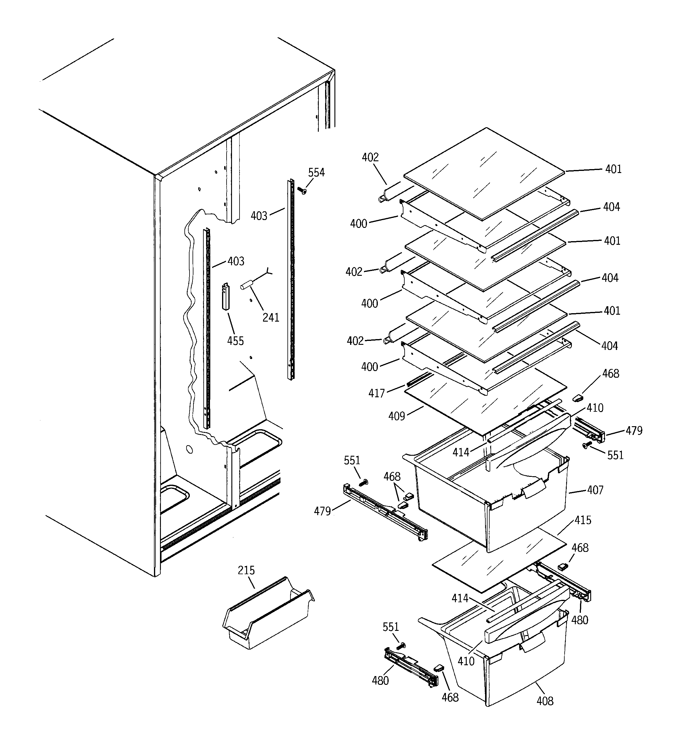 GE GSS22IBMDCC fresh food shelves diagram