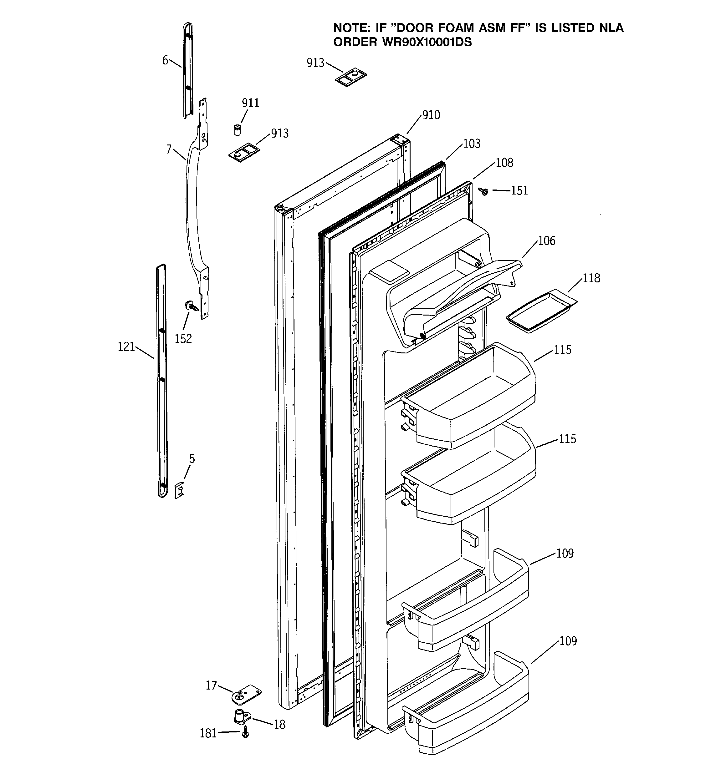 GE GSS22JFMBWW fresh food door diagram