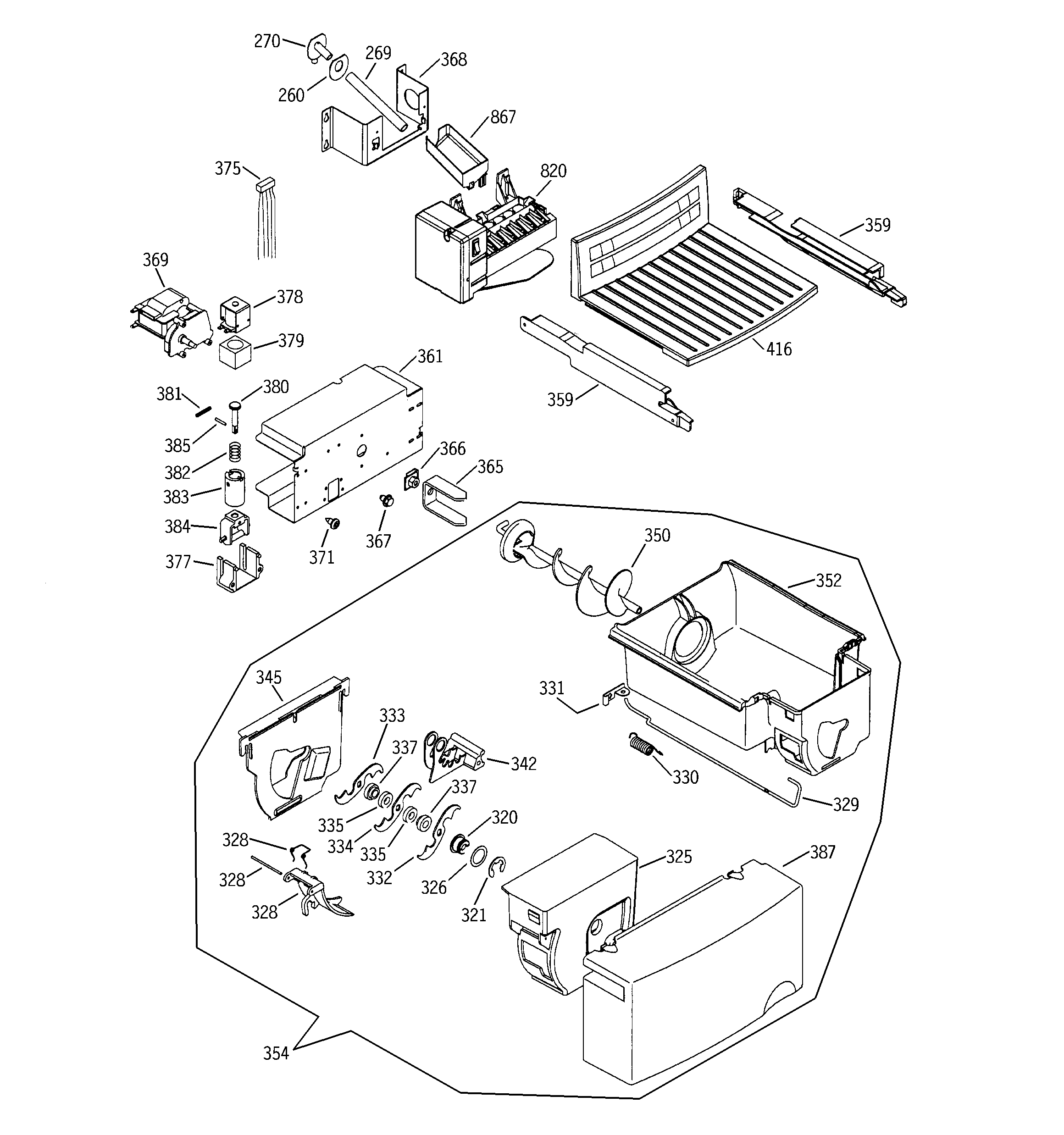 GE GSS22JFMBWW ice maker & dispenser diagram