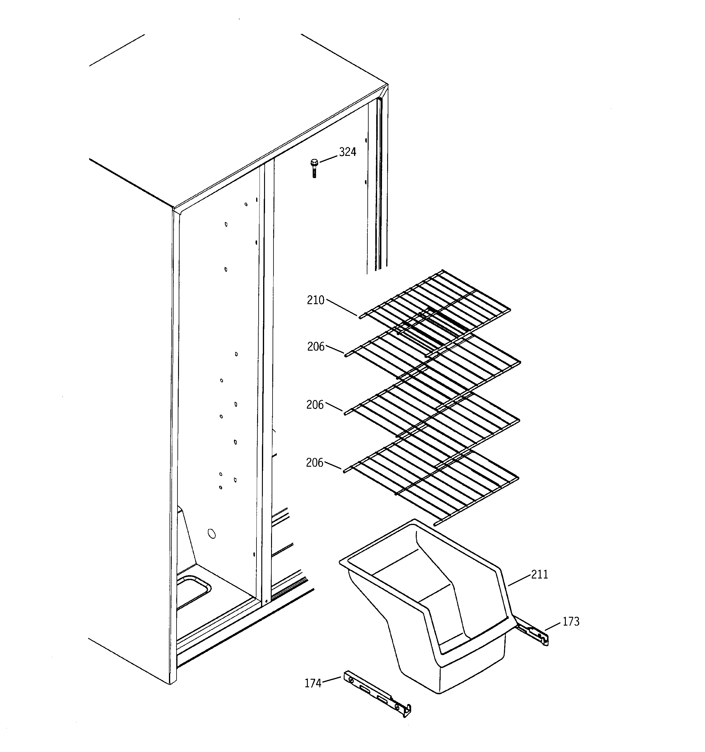 GE GSS22JFMCCC freezer shelves diagram