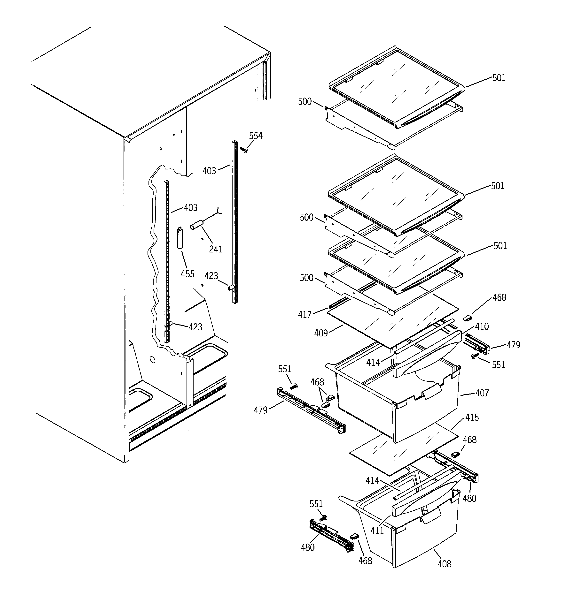 GE GSS22JFMDWW fresh food shelves diagram