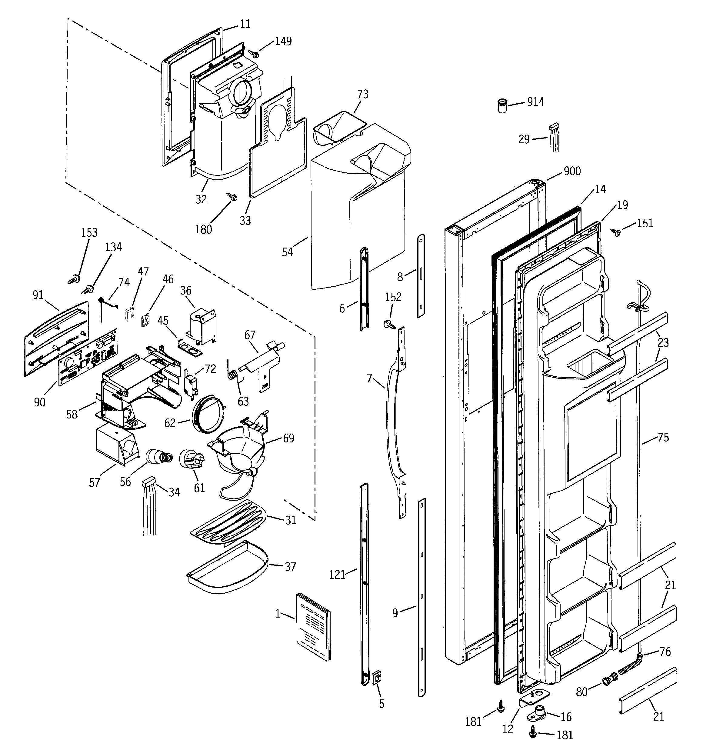 GE PSA22MIMCFBB freezer door diagram