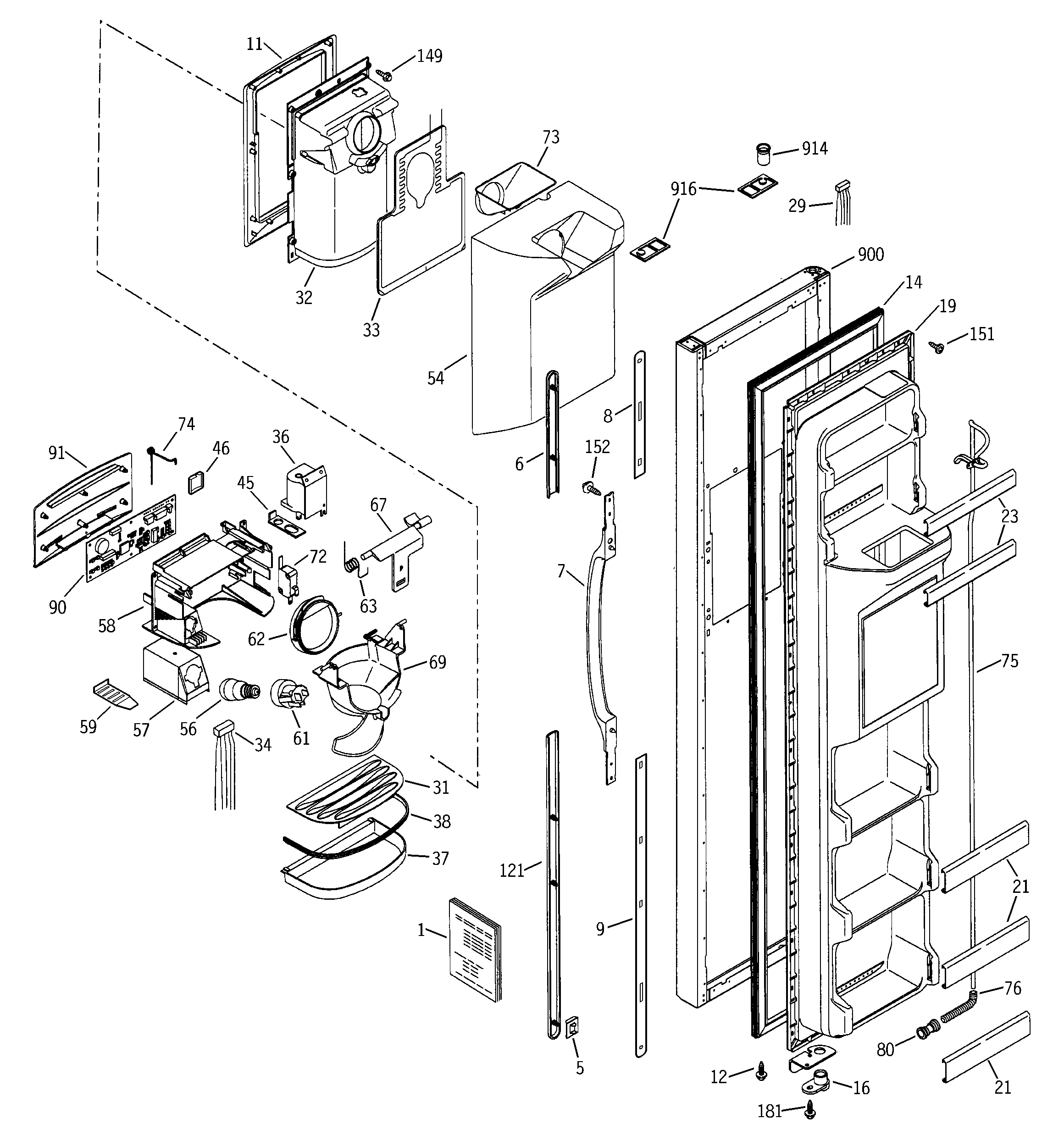 GE PSG22MIMBFBB freezer door diagram
