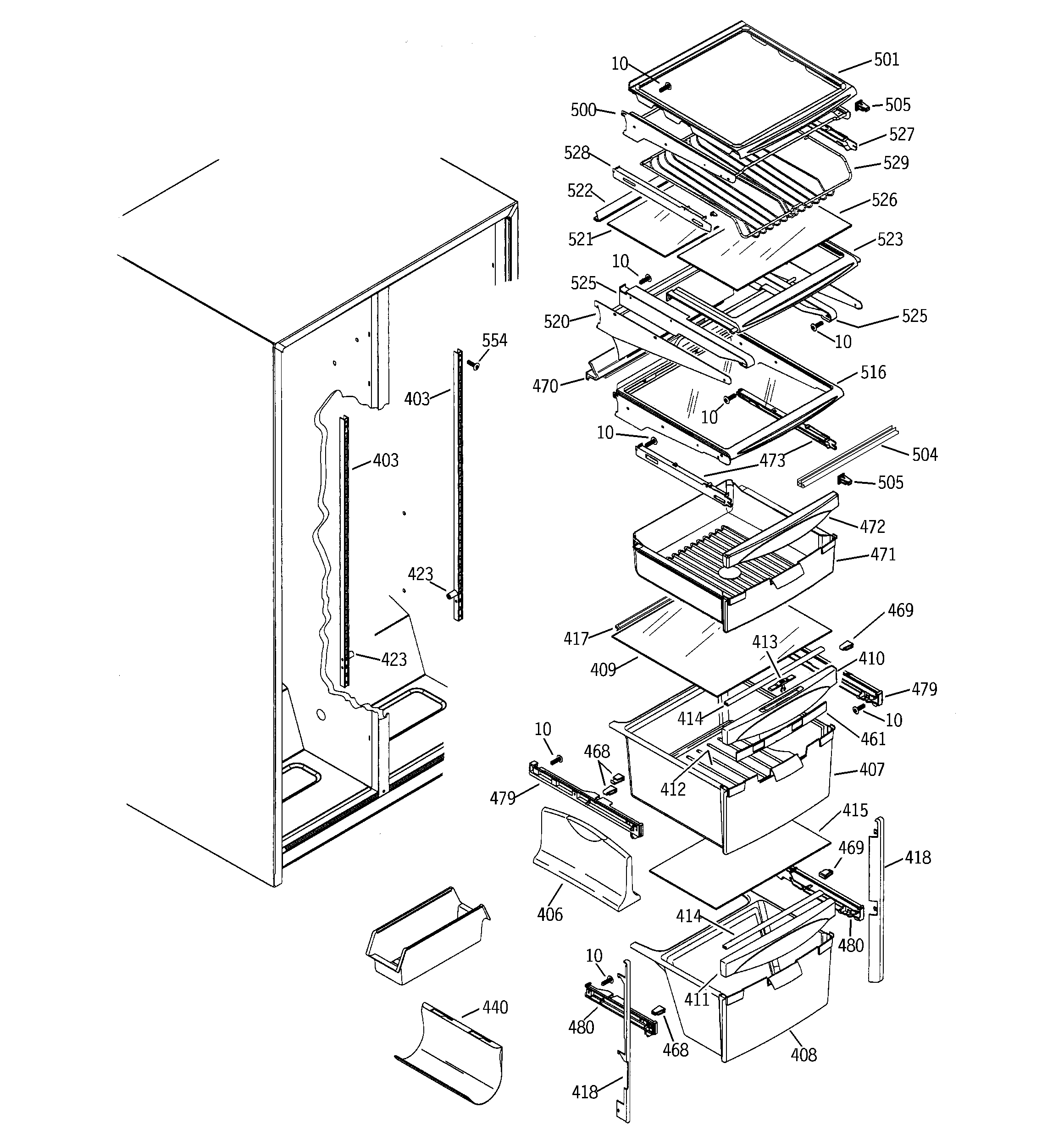 GE PSG22MIMBFBB fresh food shelves diagram