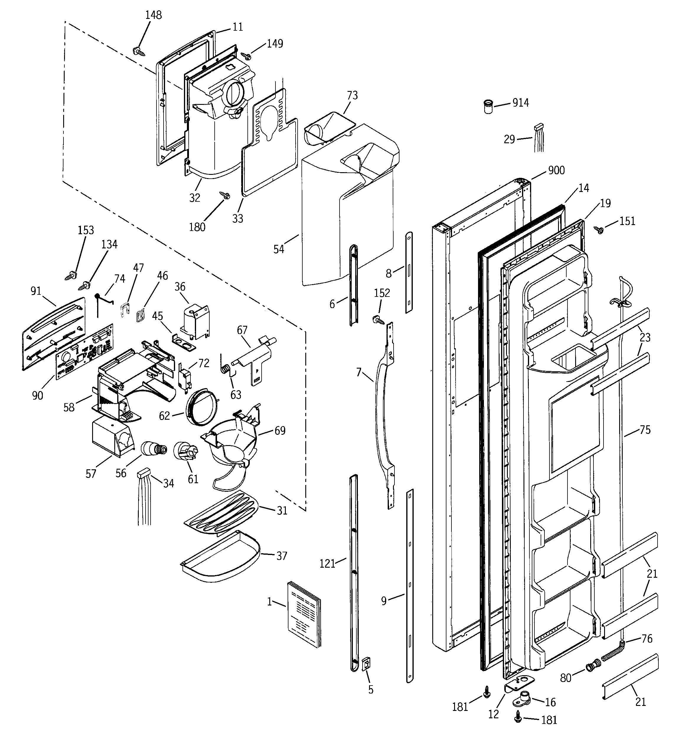 GE PSG22MIMCFBB freezer door diagram