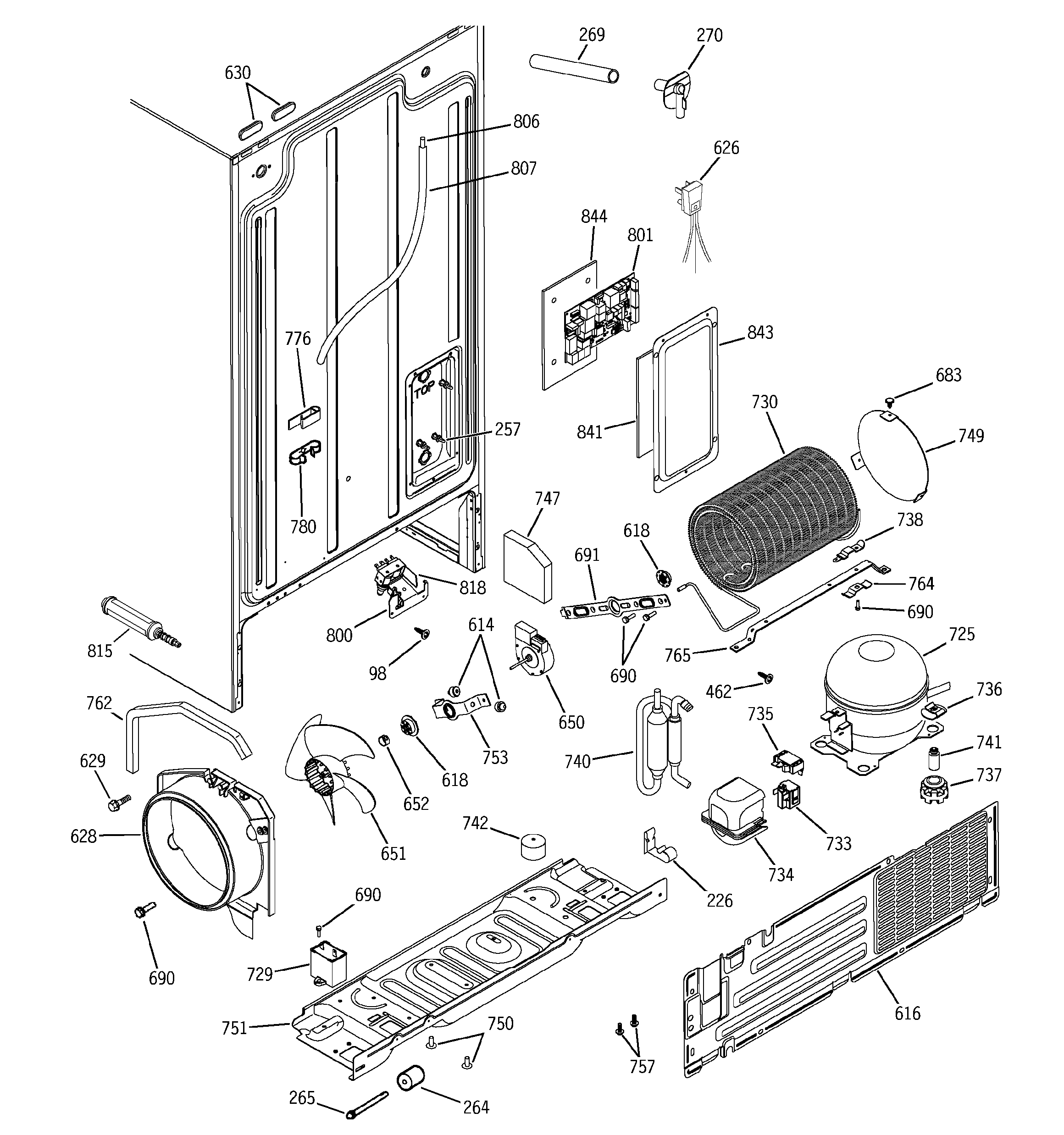 GE PSG22MIMDFBB sealed system & mother board diagram