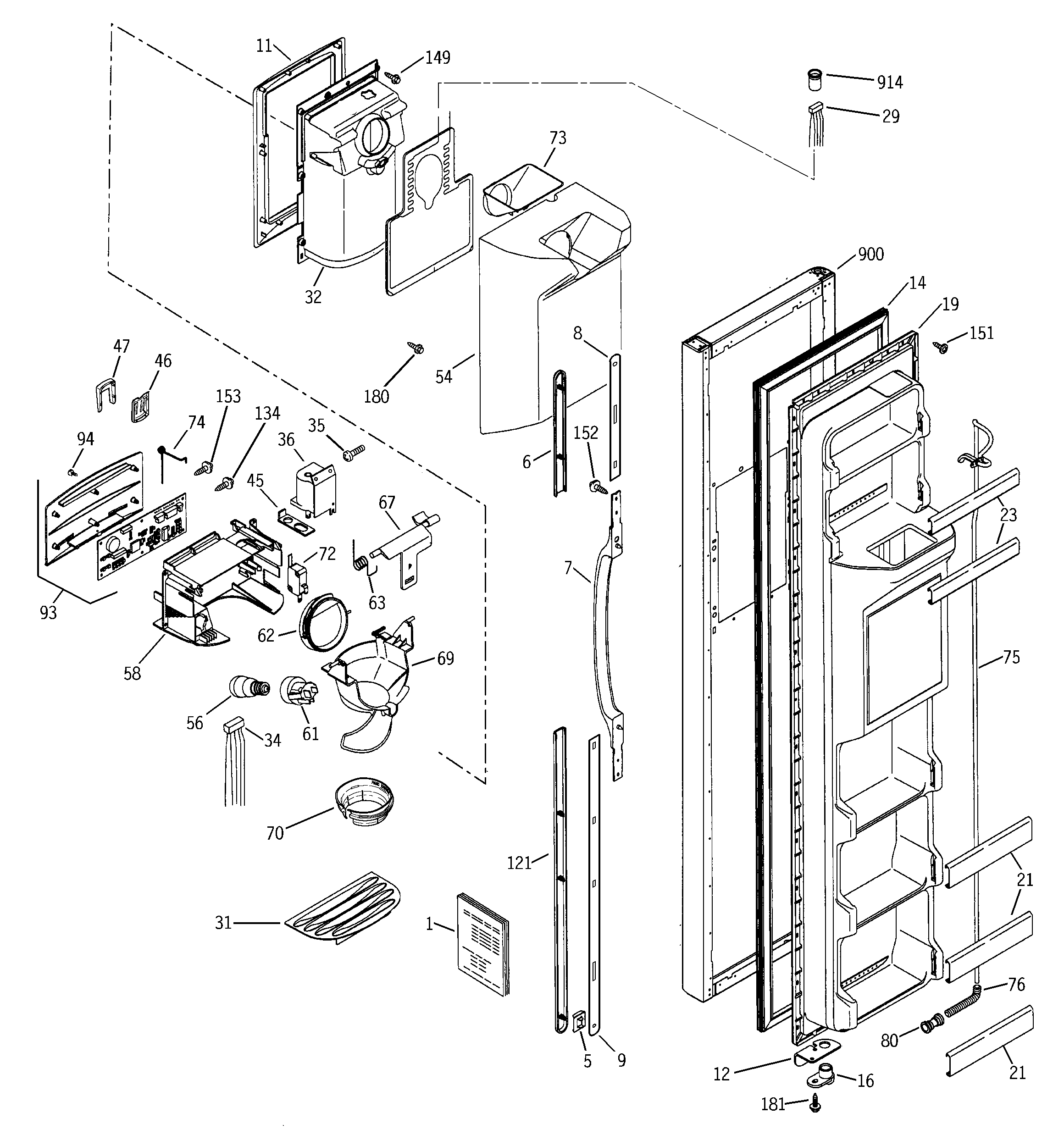 GE PSG22MIMDFBB freezer door diagram