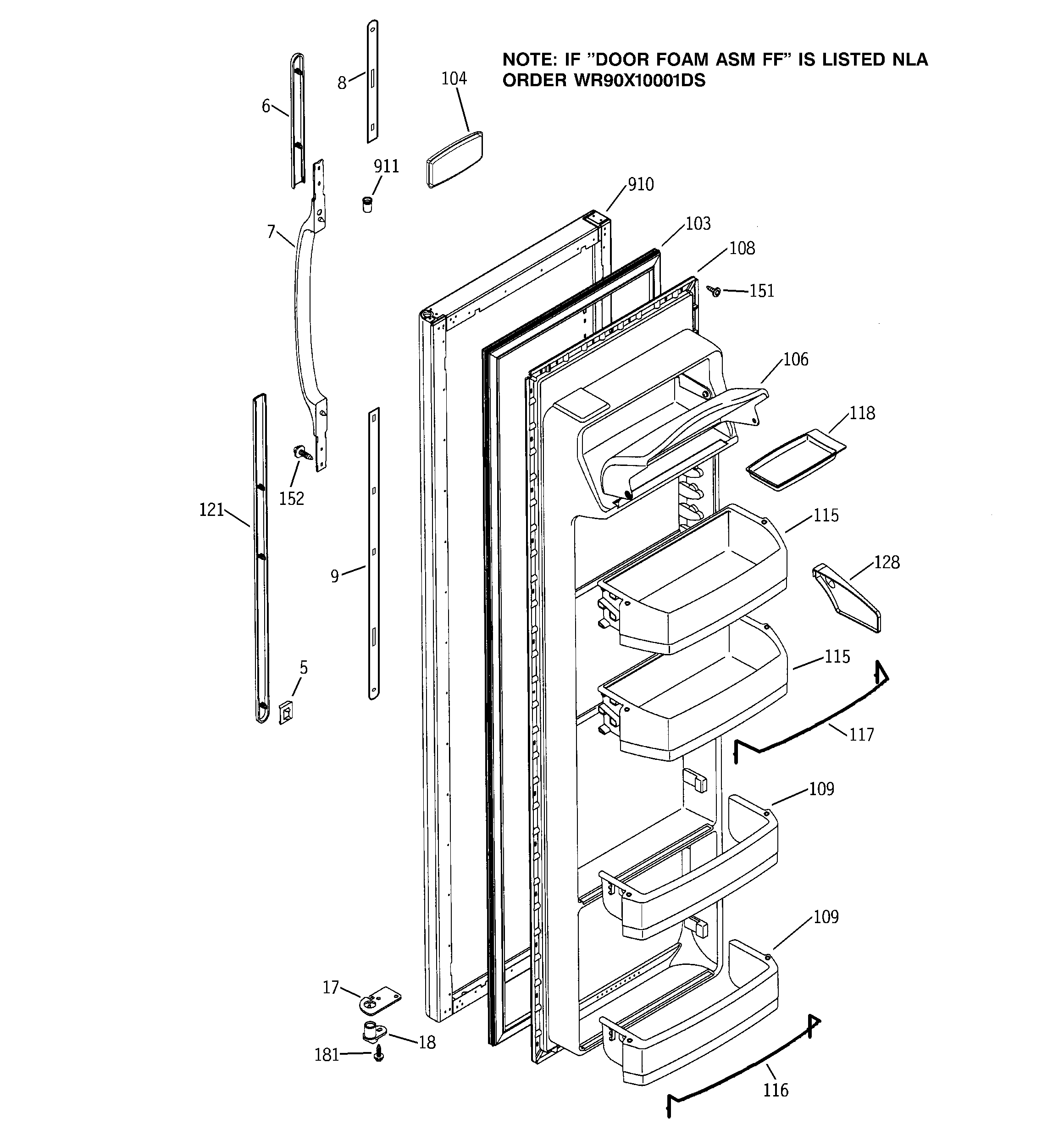 GE PSG22MIMDFBB fresh food door diagram