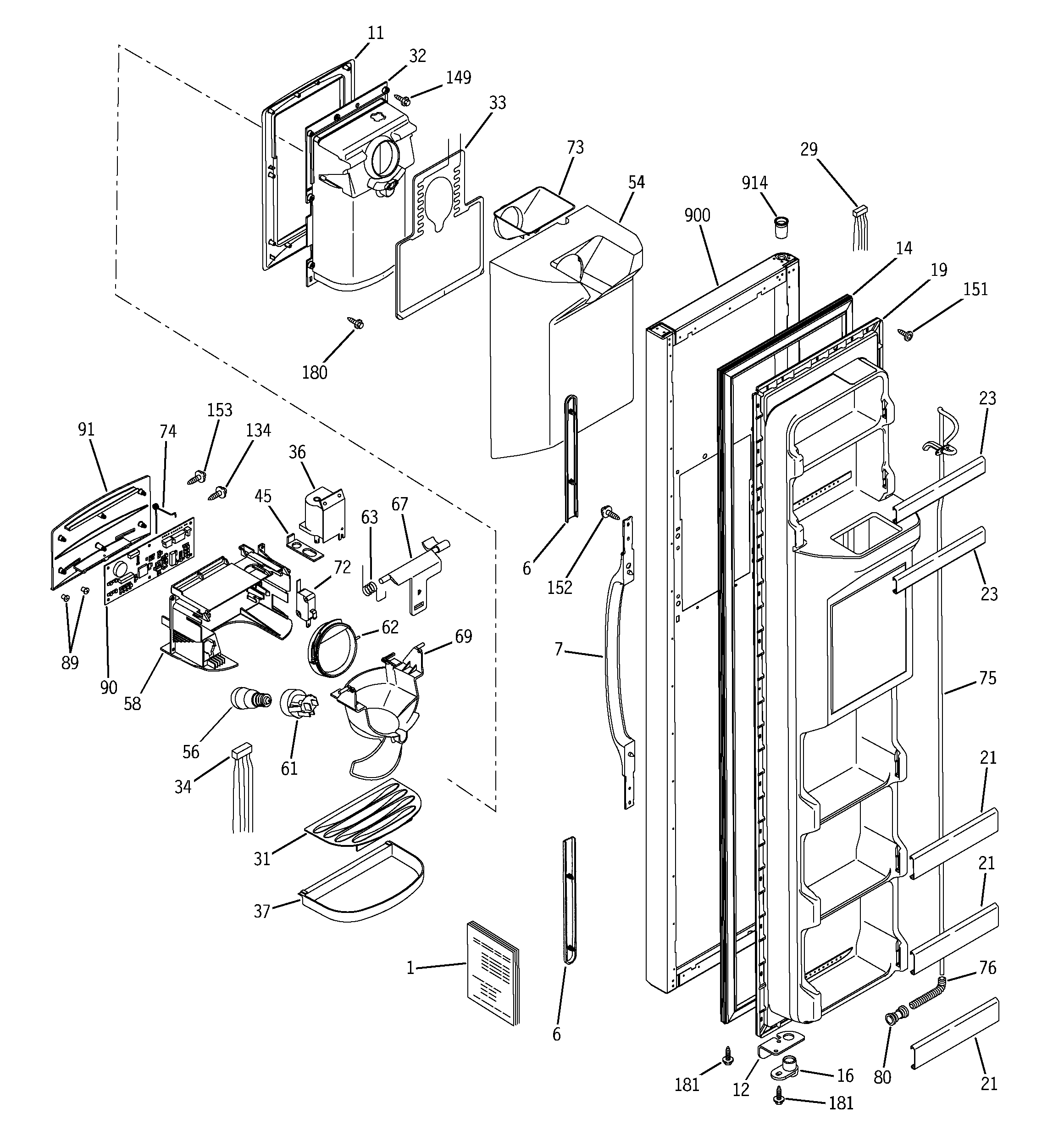 GE GSM20IEMCWW freezer door diagram