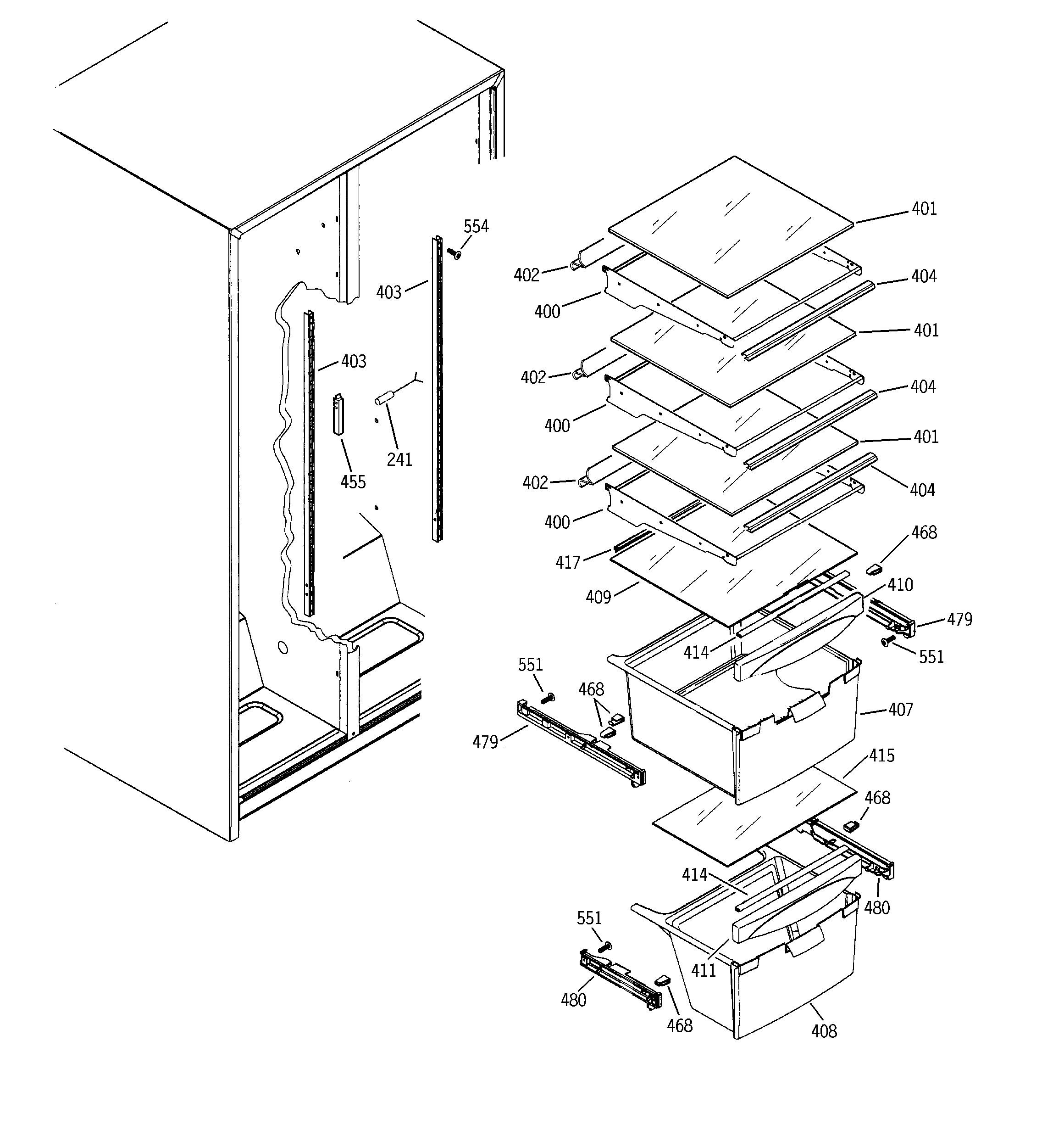 GE GSS20IEMCWH fresh food shelves diagram