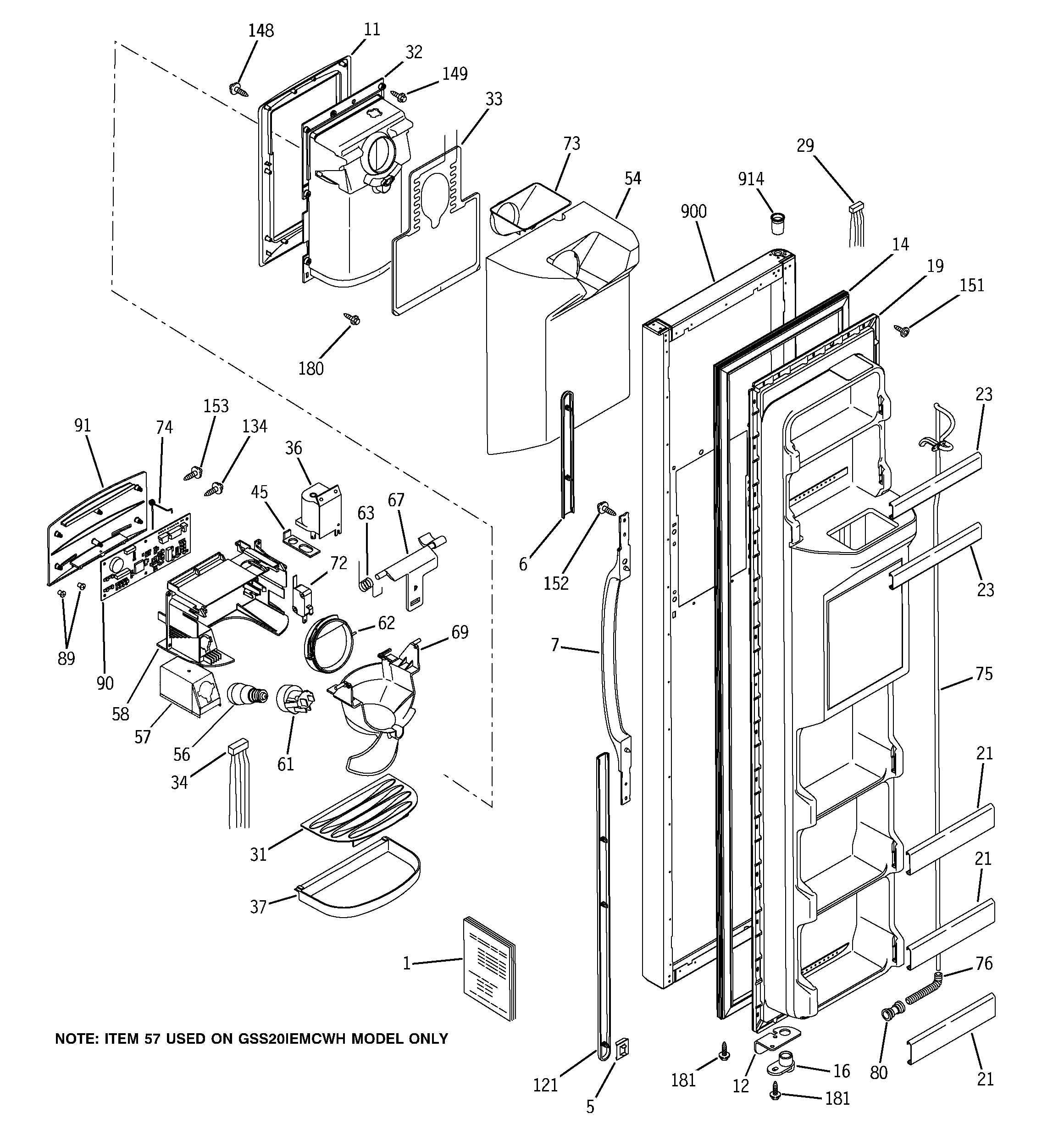 GE GSS20IEMCWH freezer door diagram