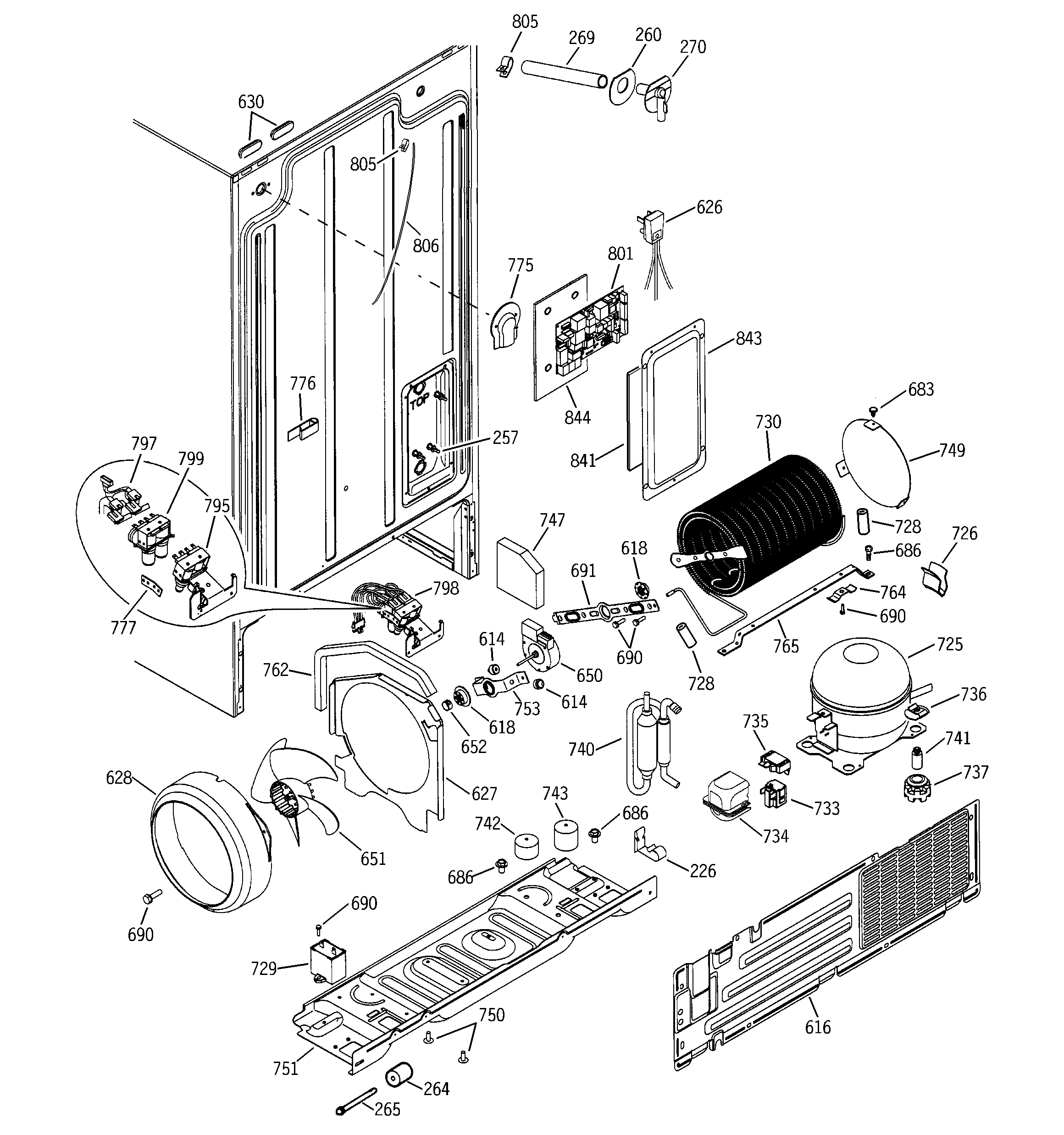 GE GSS22JFMACC sealed system & mother board diagram