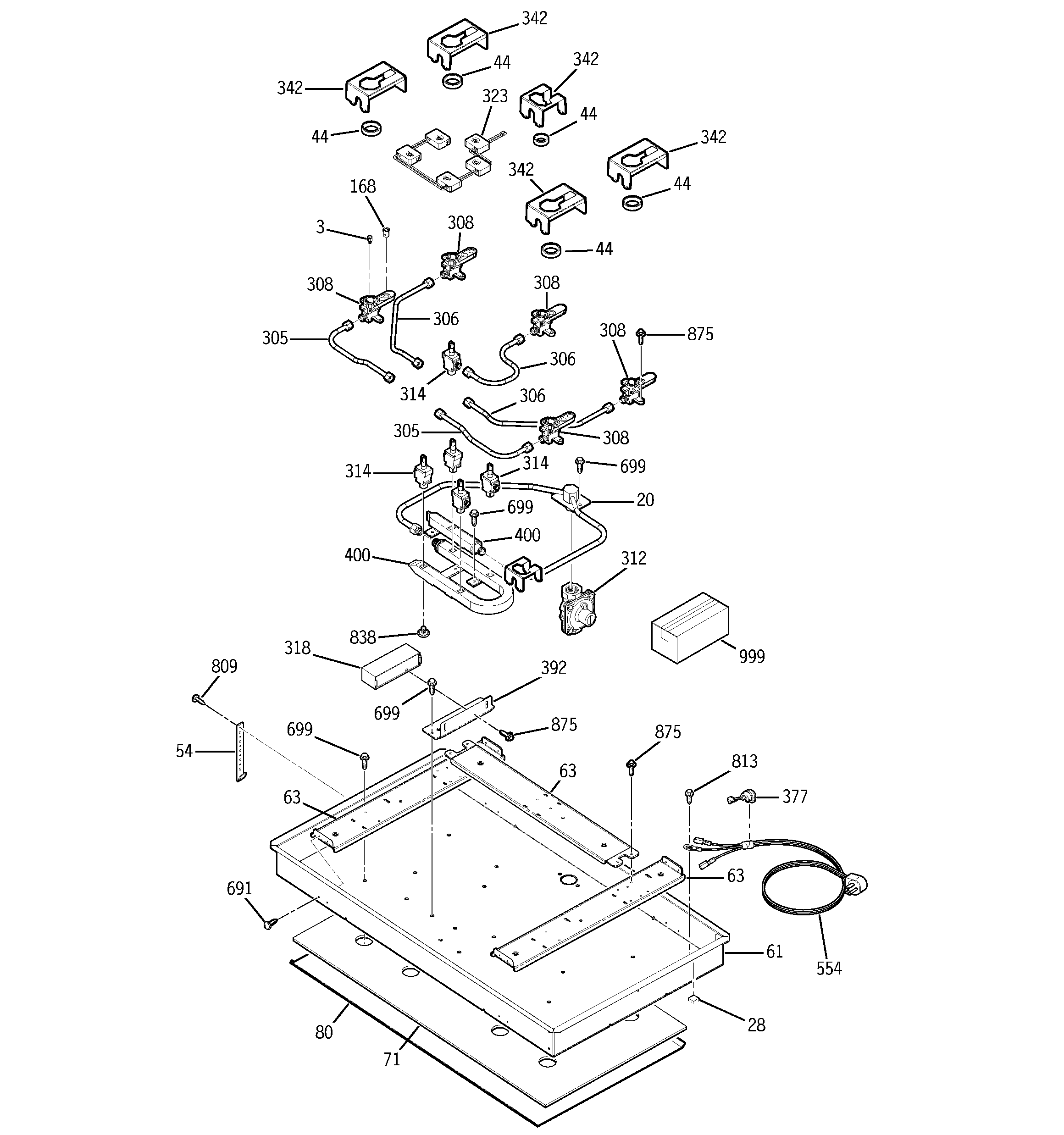 GE JGP962TEC1WW gas & burner parts diagram