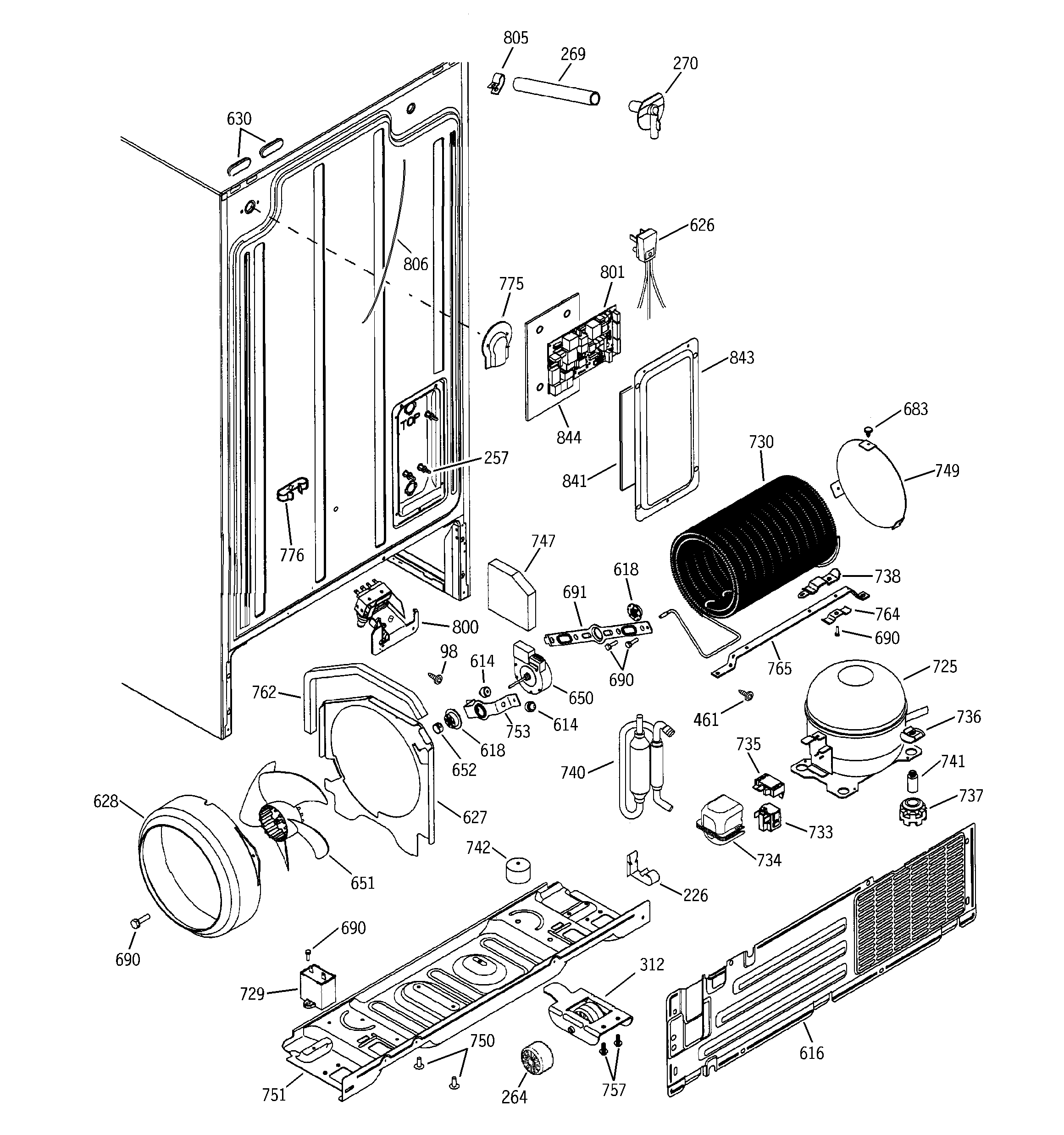 GE SSS25KFMCWW sealed system & mother board diagram