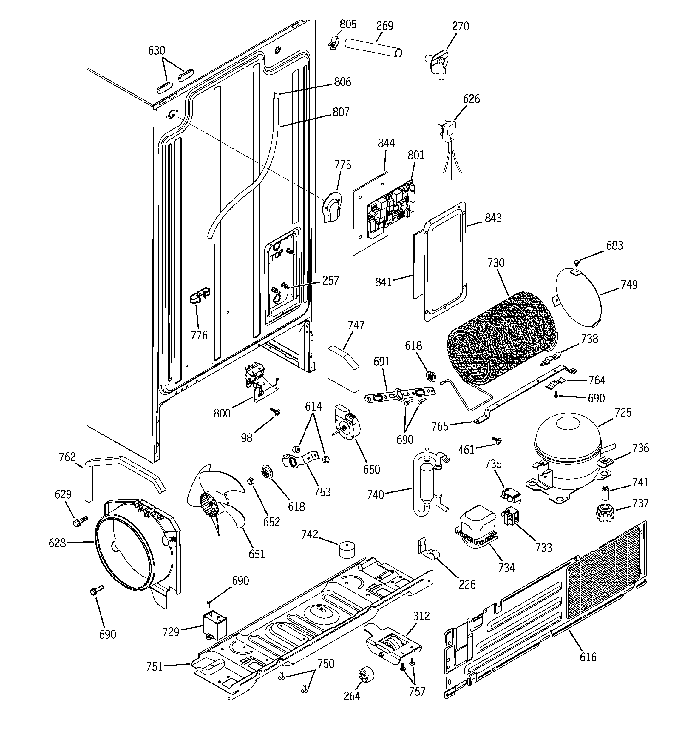 GE SSS25KFMDWW sealed system & mother board diagram