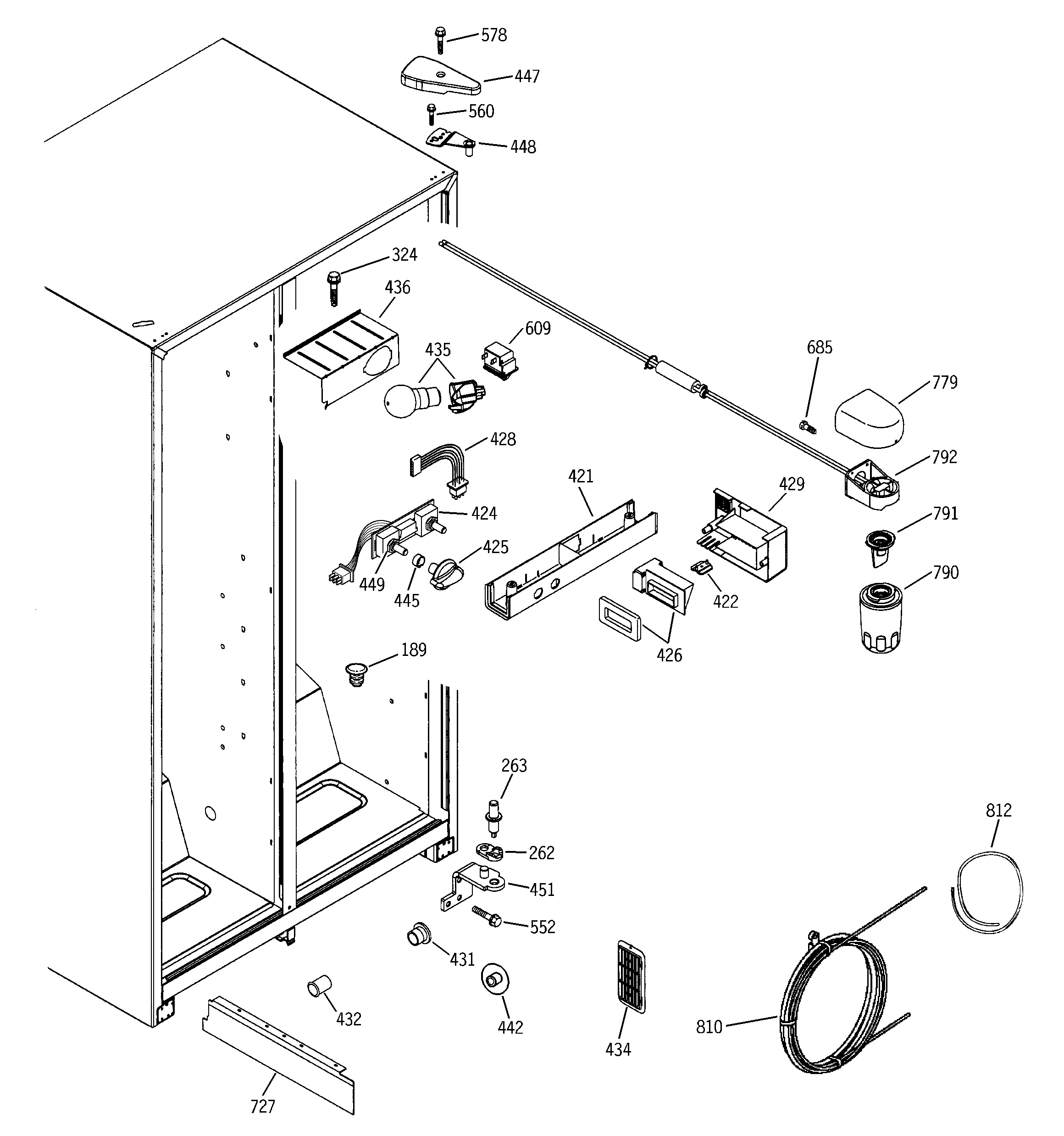 GE SSS25KFMDWW fresh food section diagram