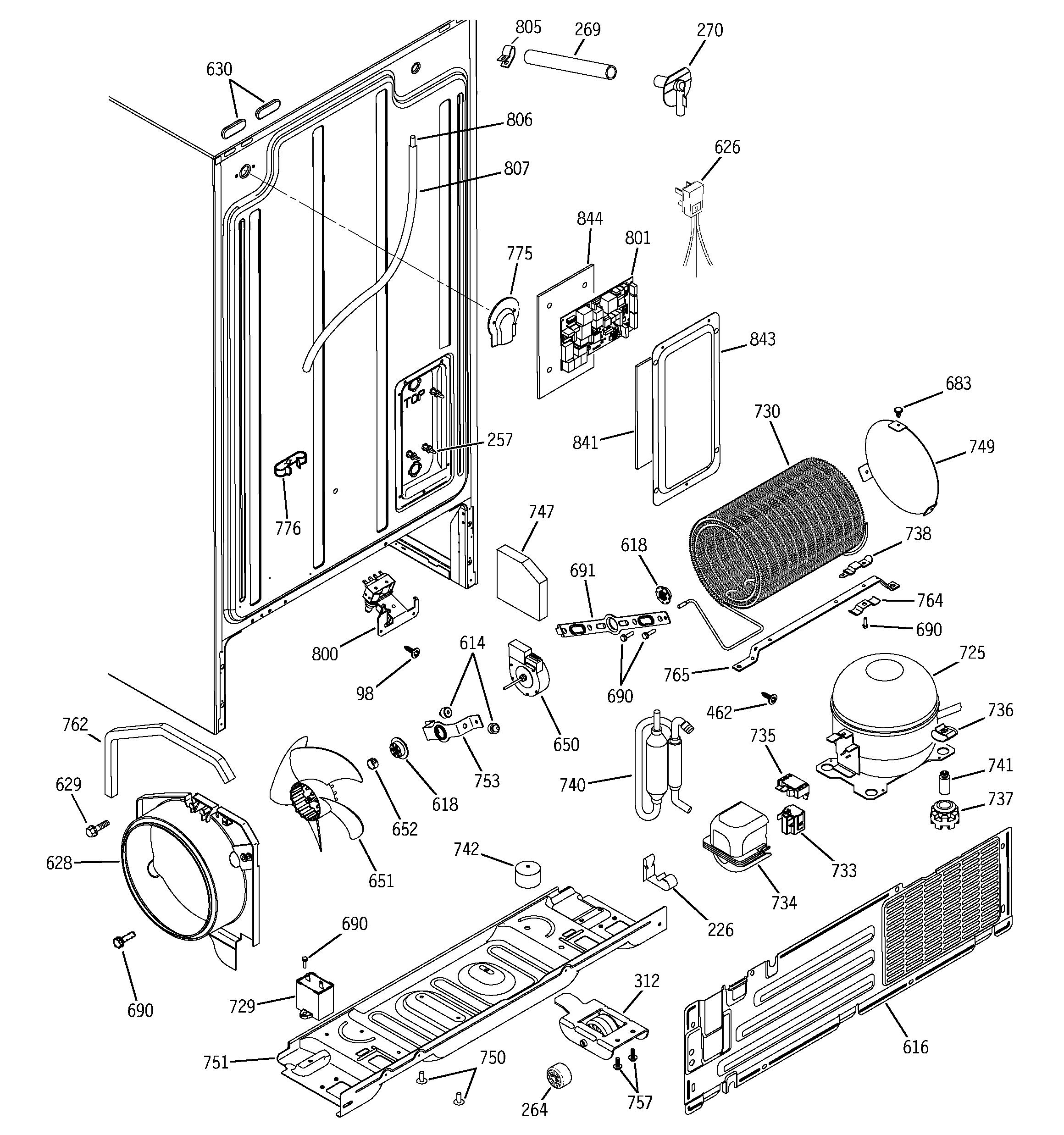 GE GSS25SGMDBS sealed system & mother board diagram