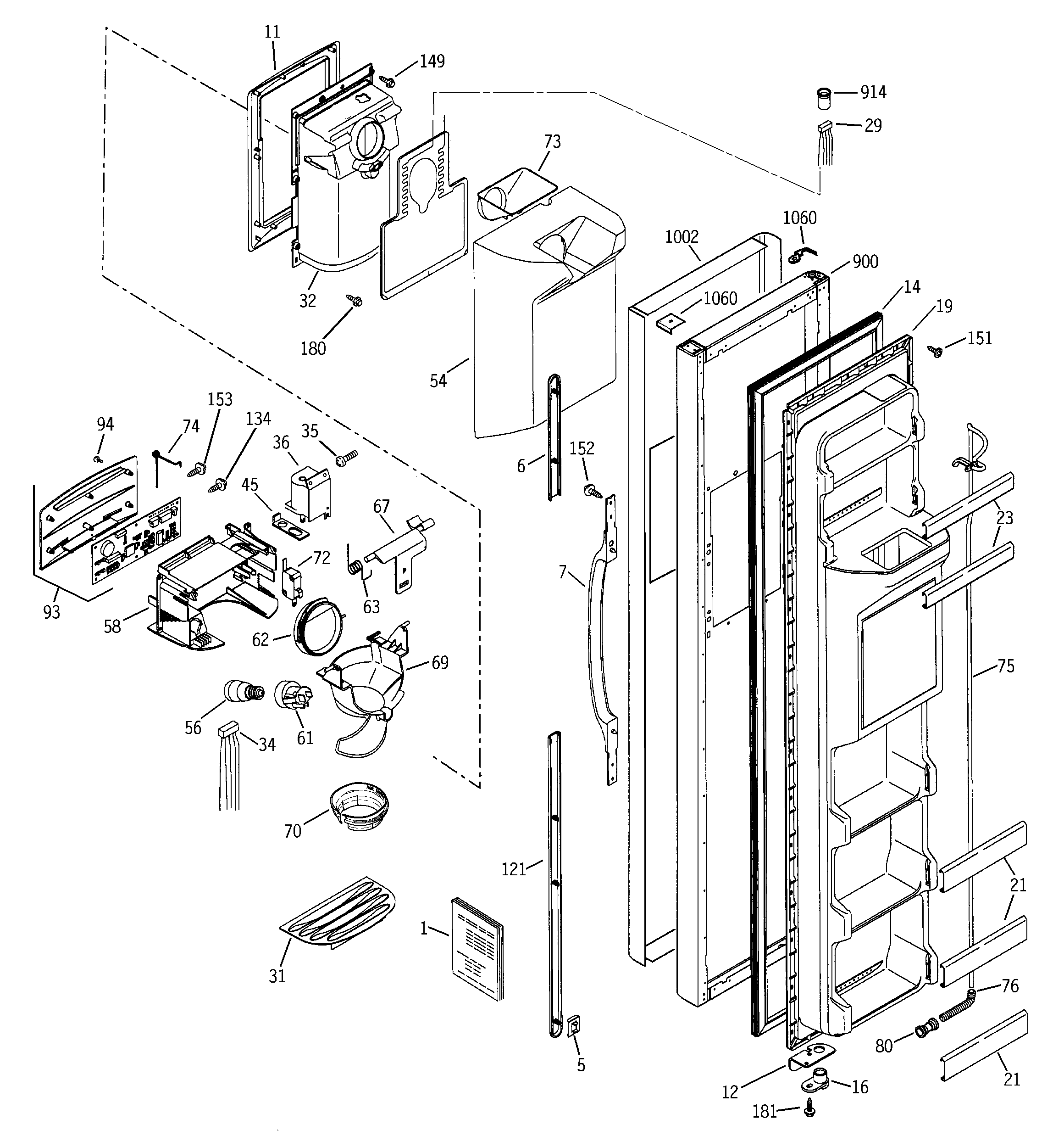 GE GSS25SGMDBS freezer door diagram