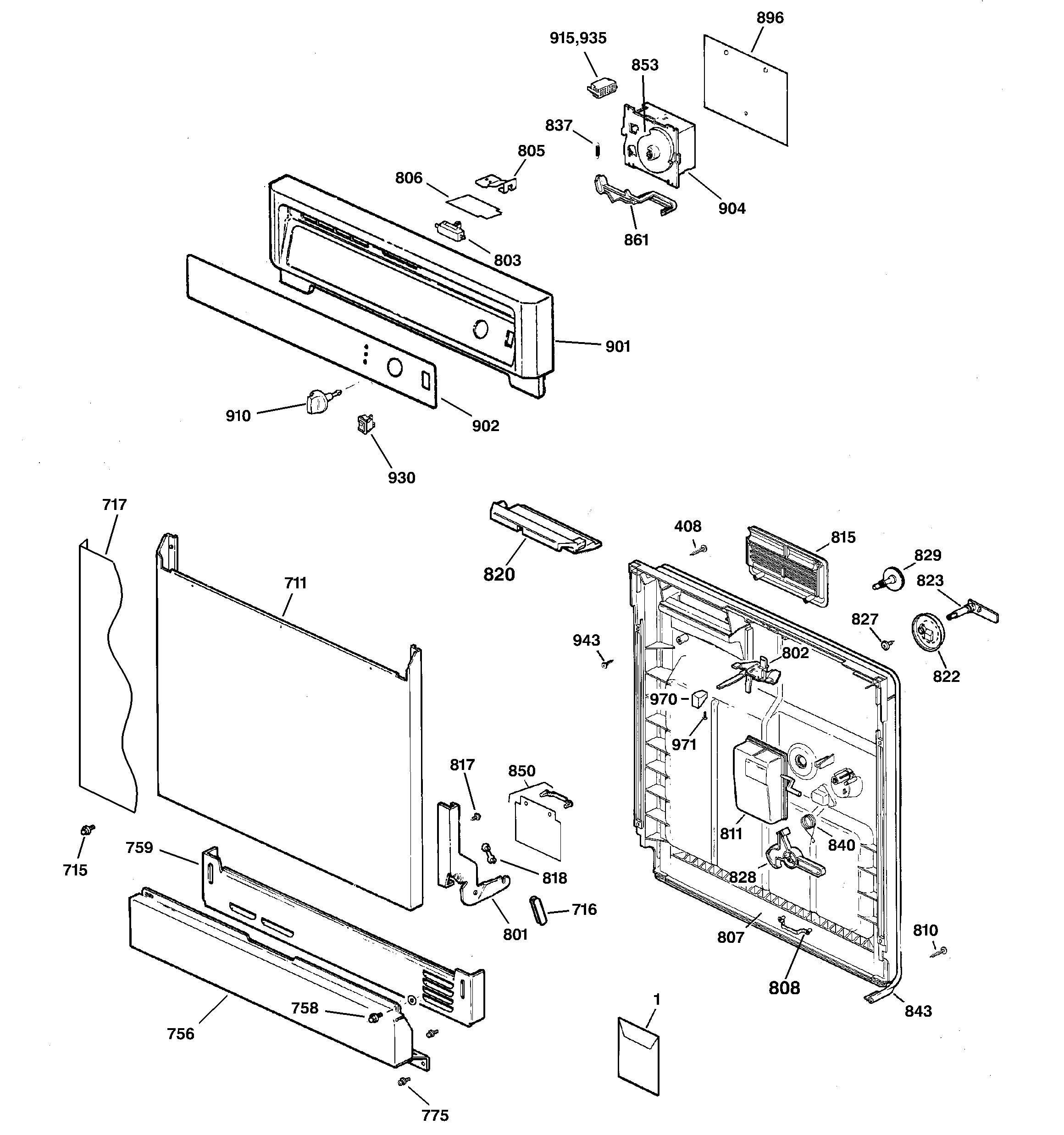 GE GSD2000G02AA escutcheon & door assembly diagram
