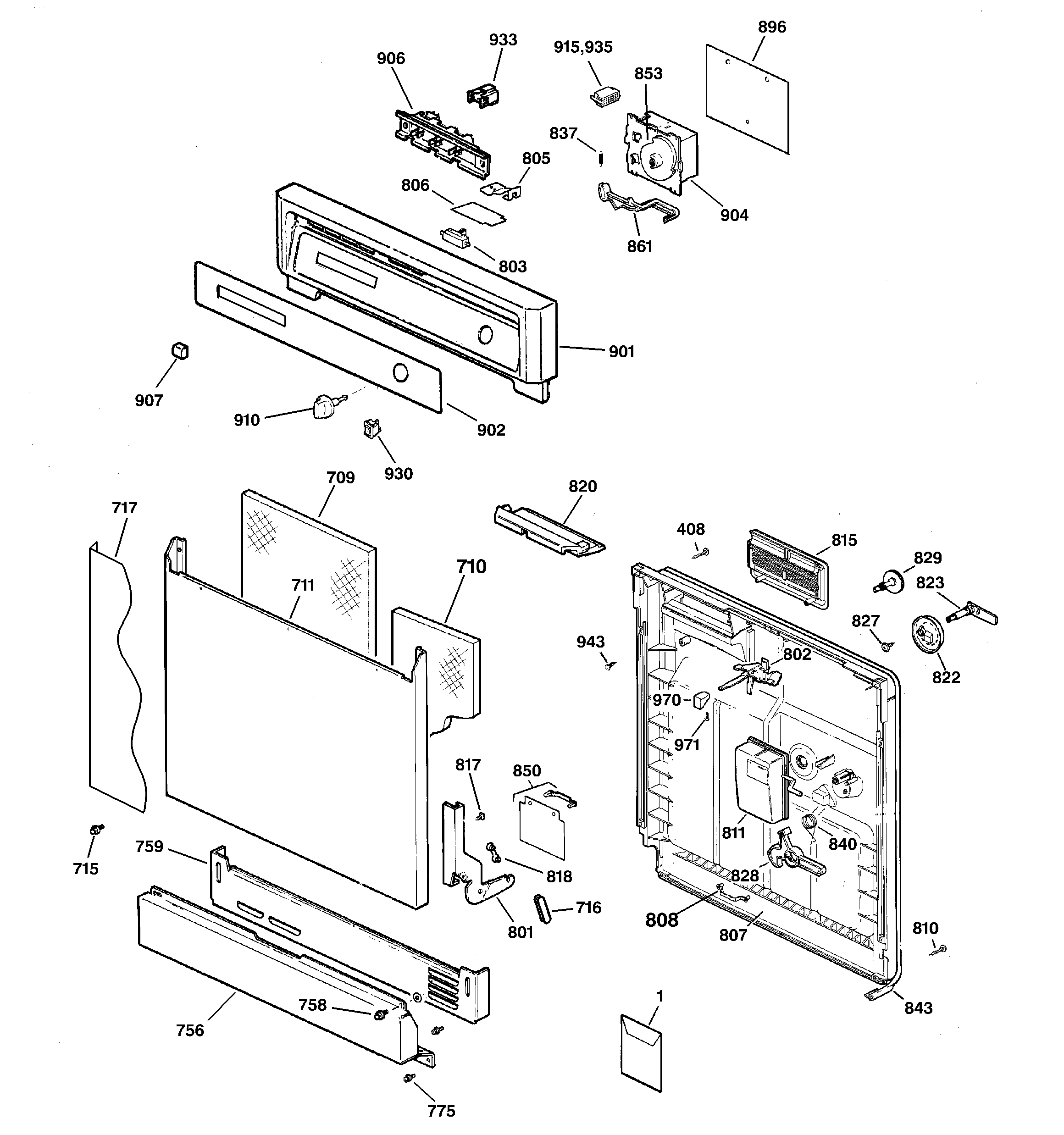 GE GSD2600G02CC escutcheon & door assembly diagram