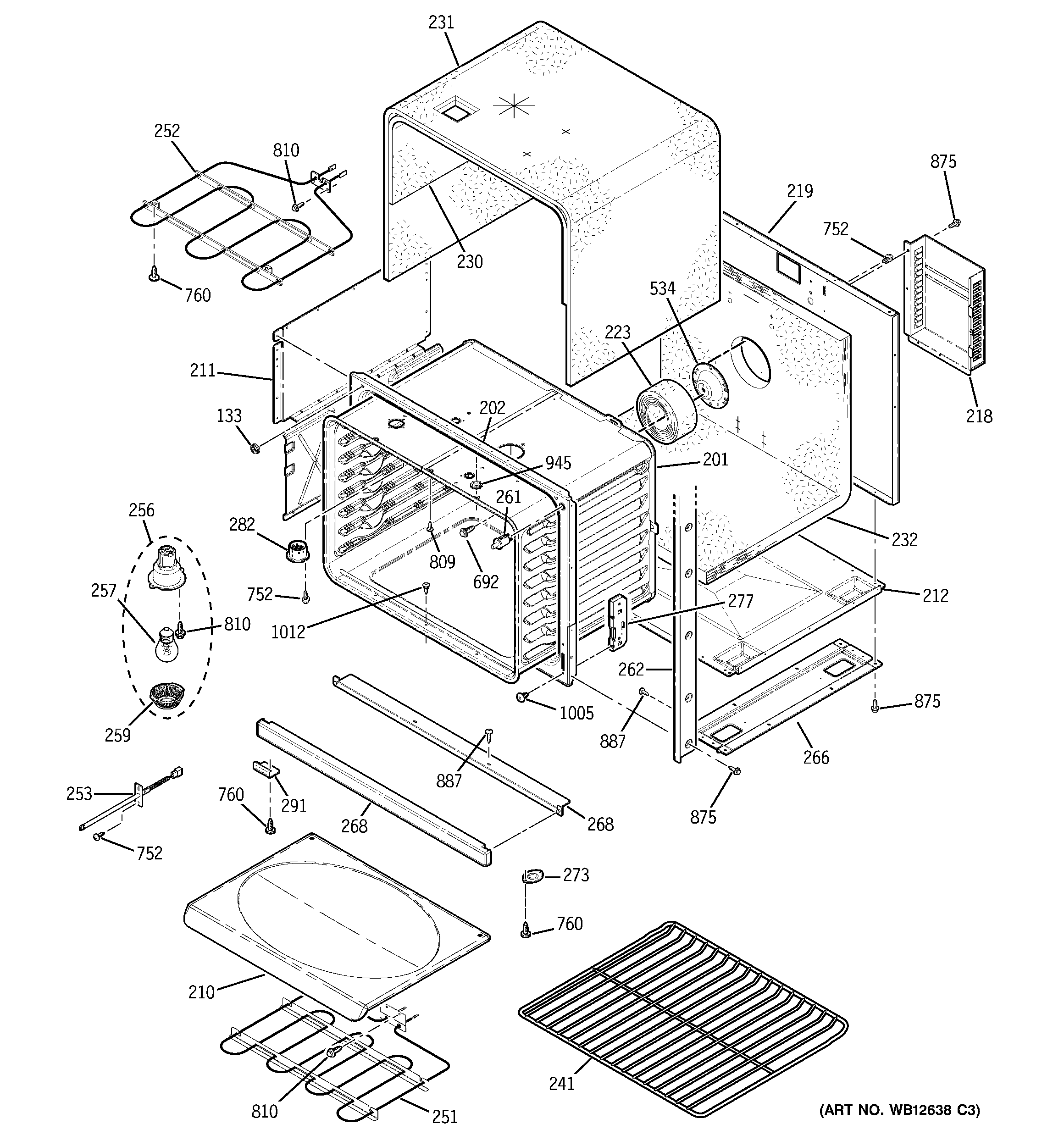 GE JT952WF3WW lower body diagram