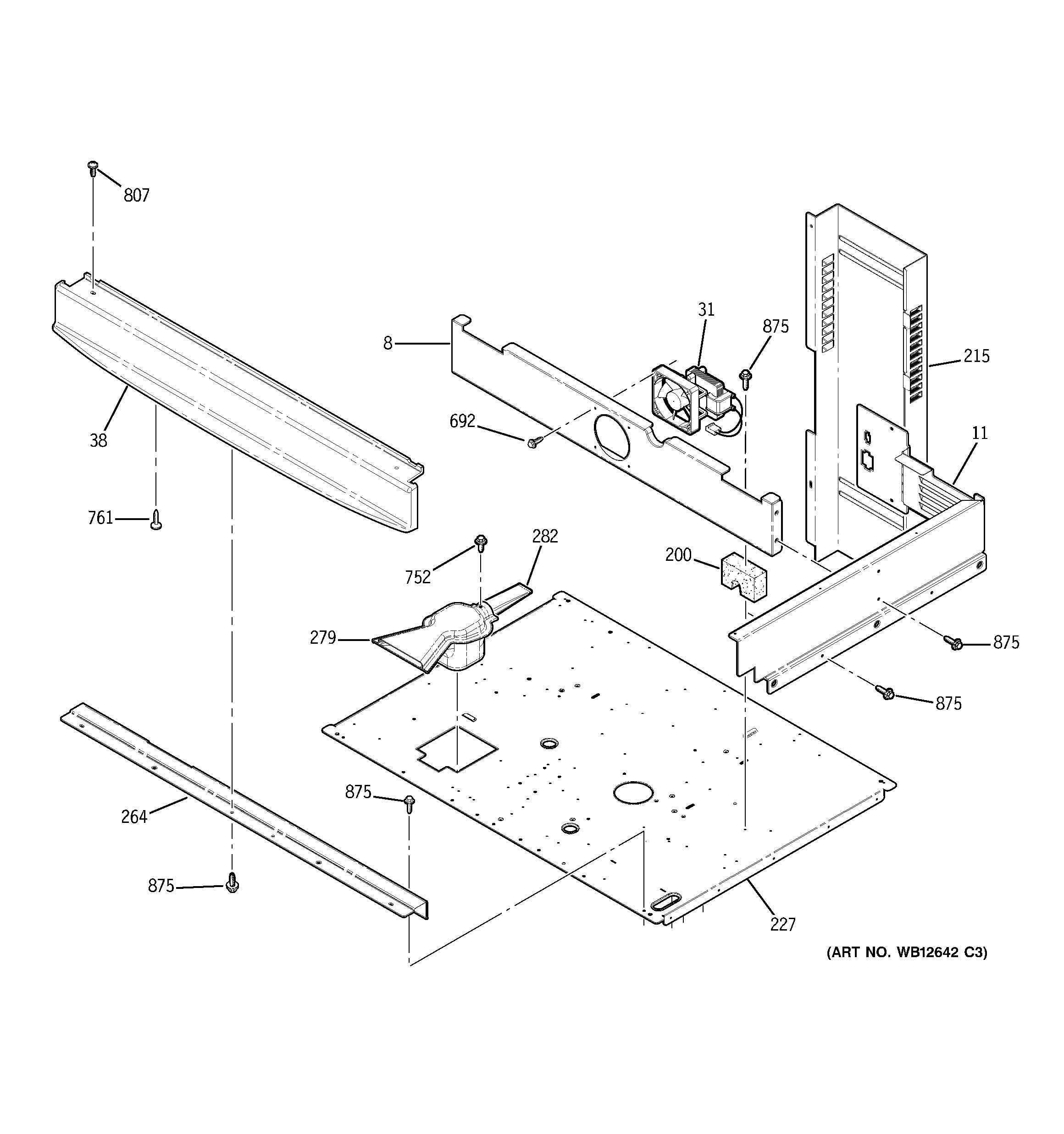 GE JTP28SF3SS center spacer diagram