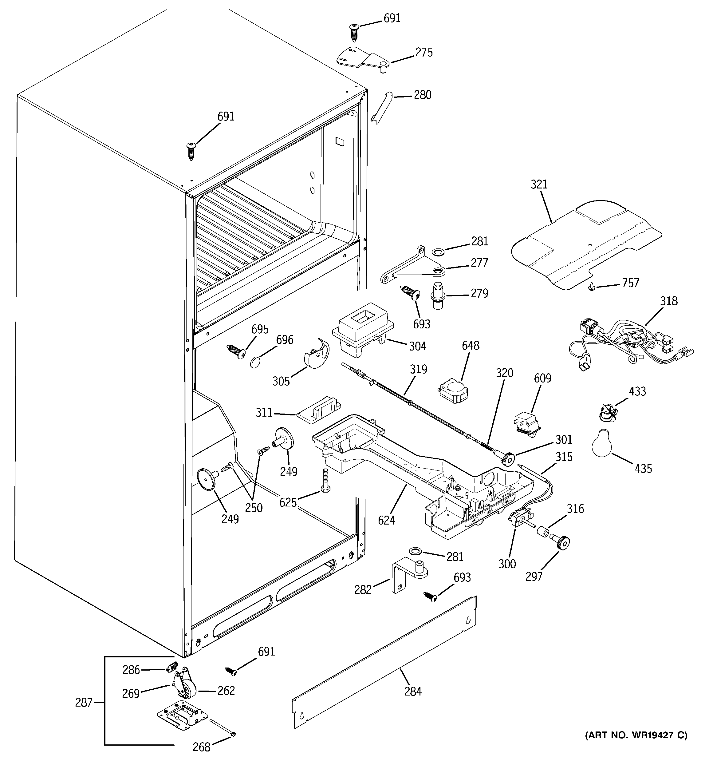 GE GTS18DCPBLBB fresh food section diagram