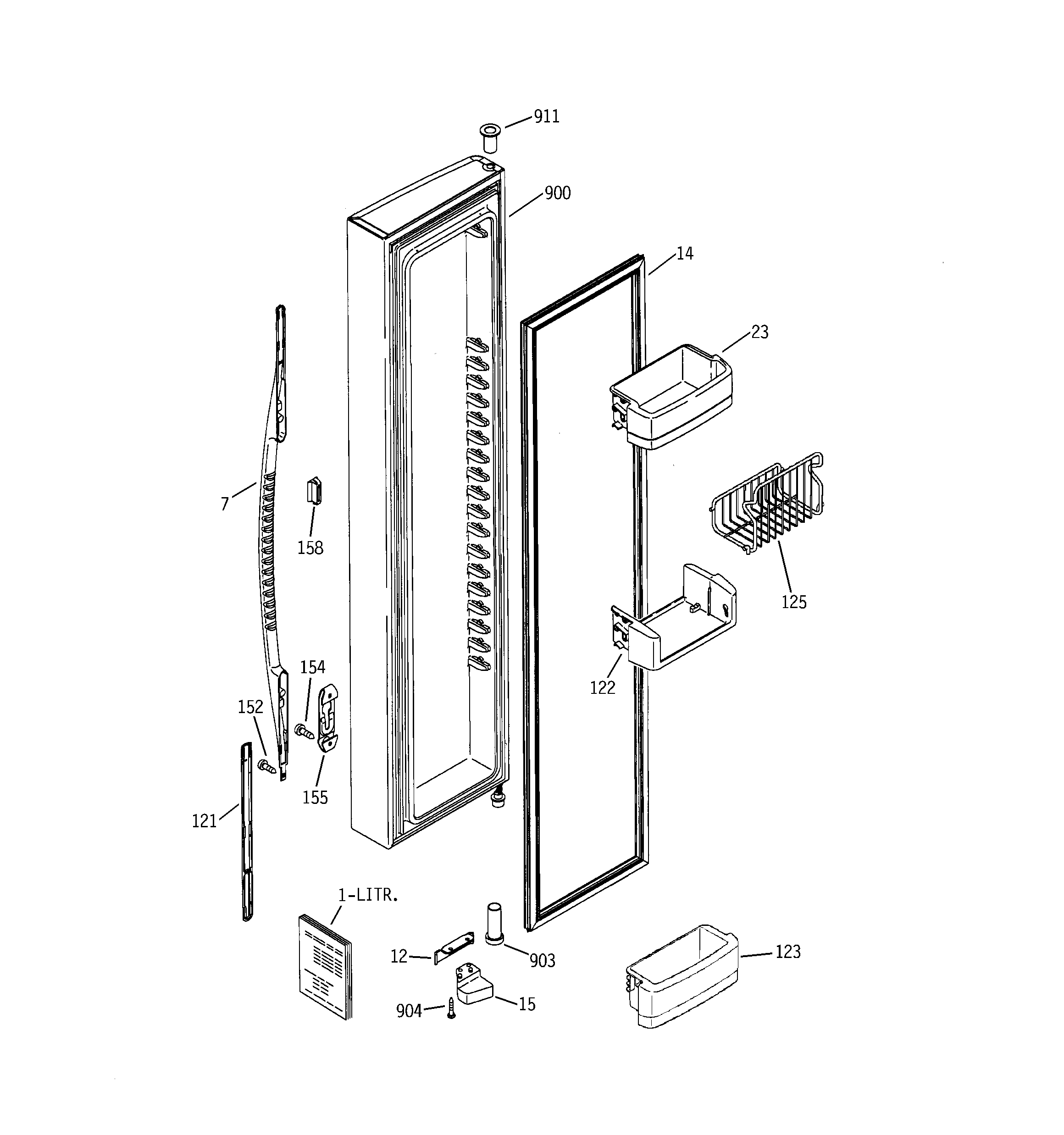 GE PSG25MCMHCBB freezer door diagram