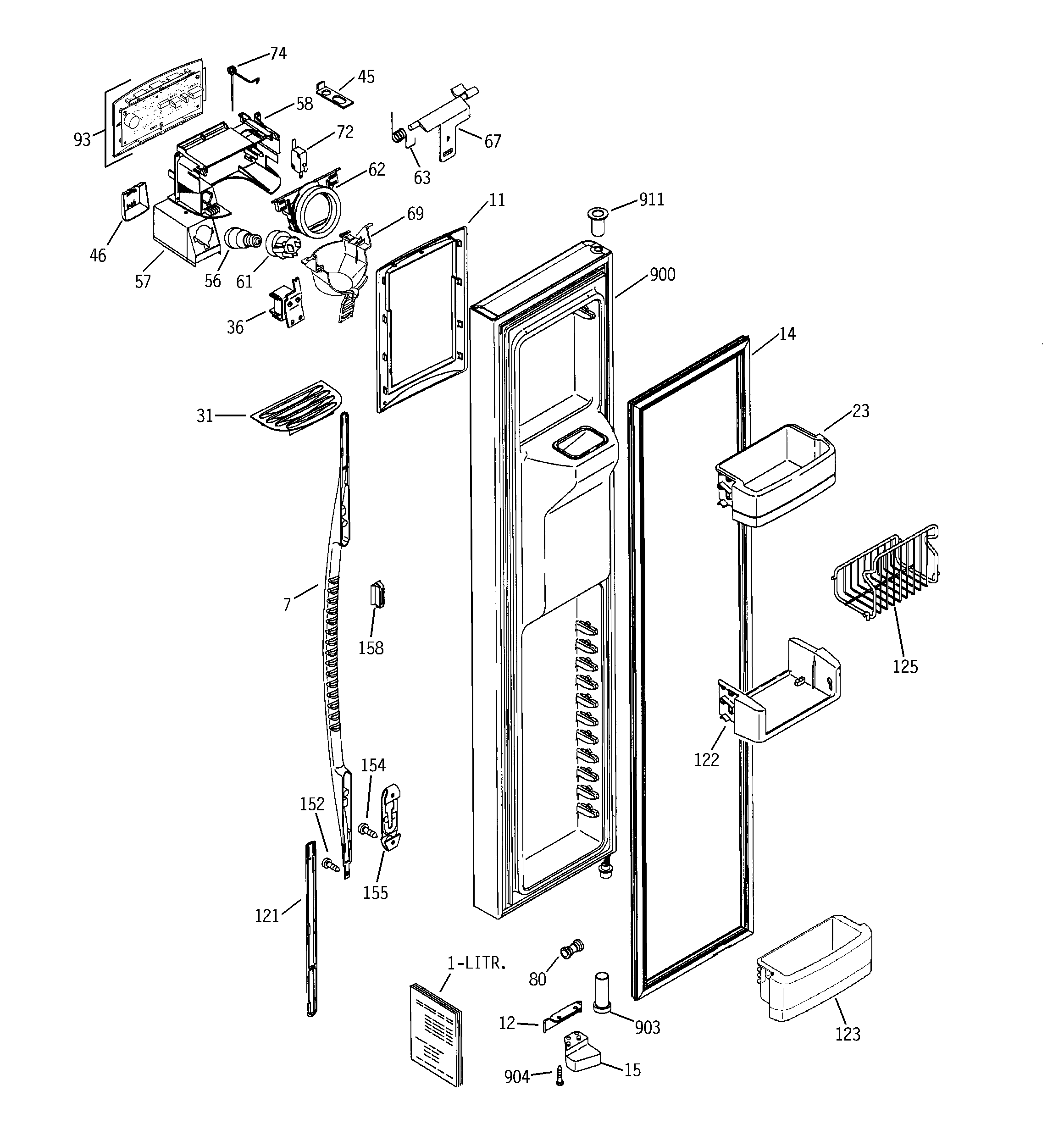 GE PSG25MIMHCWW freezer door diagram