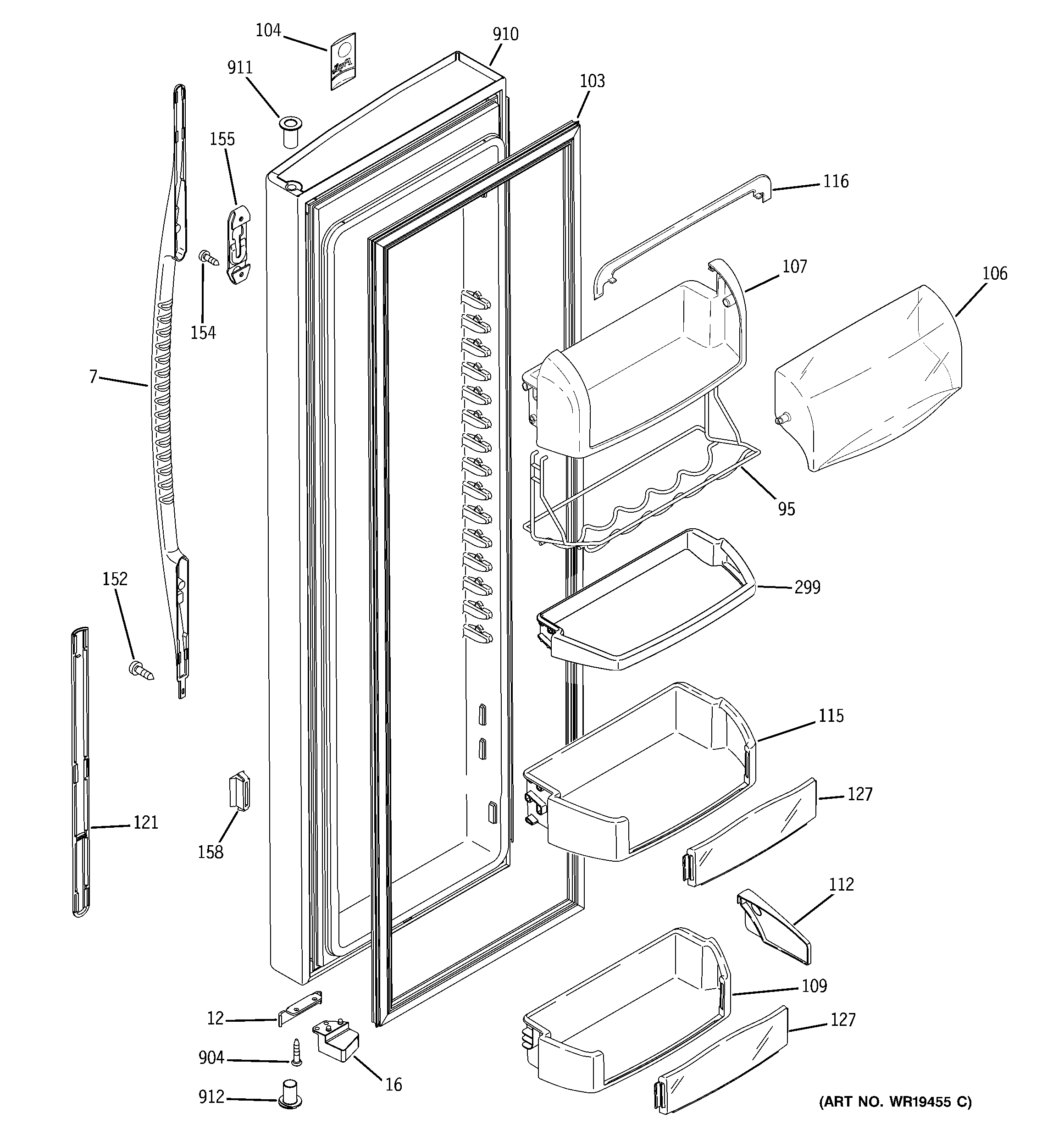GE PSG25MIMHCWW fresh food door diagram