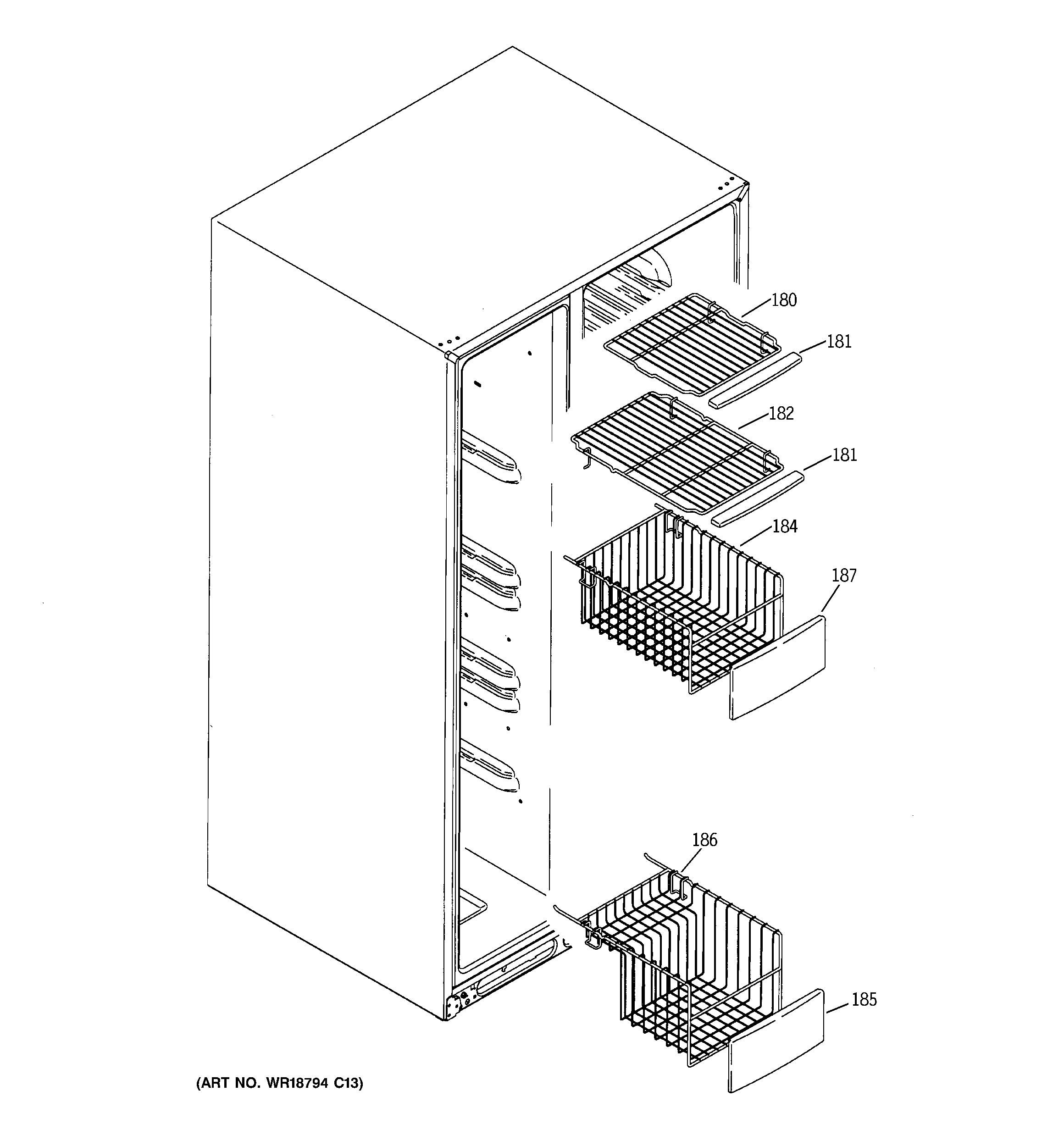 GE PSG25MIMHCWW freezer shelves diagram