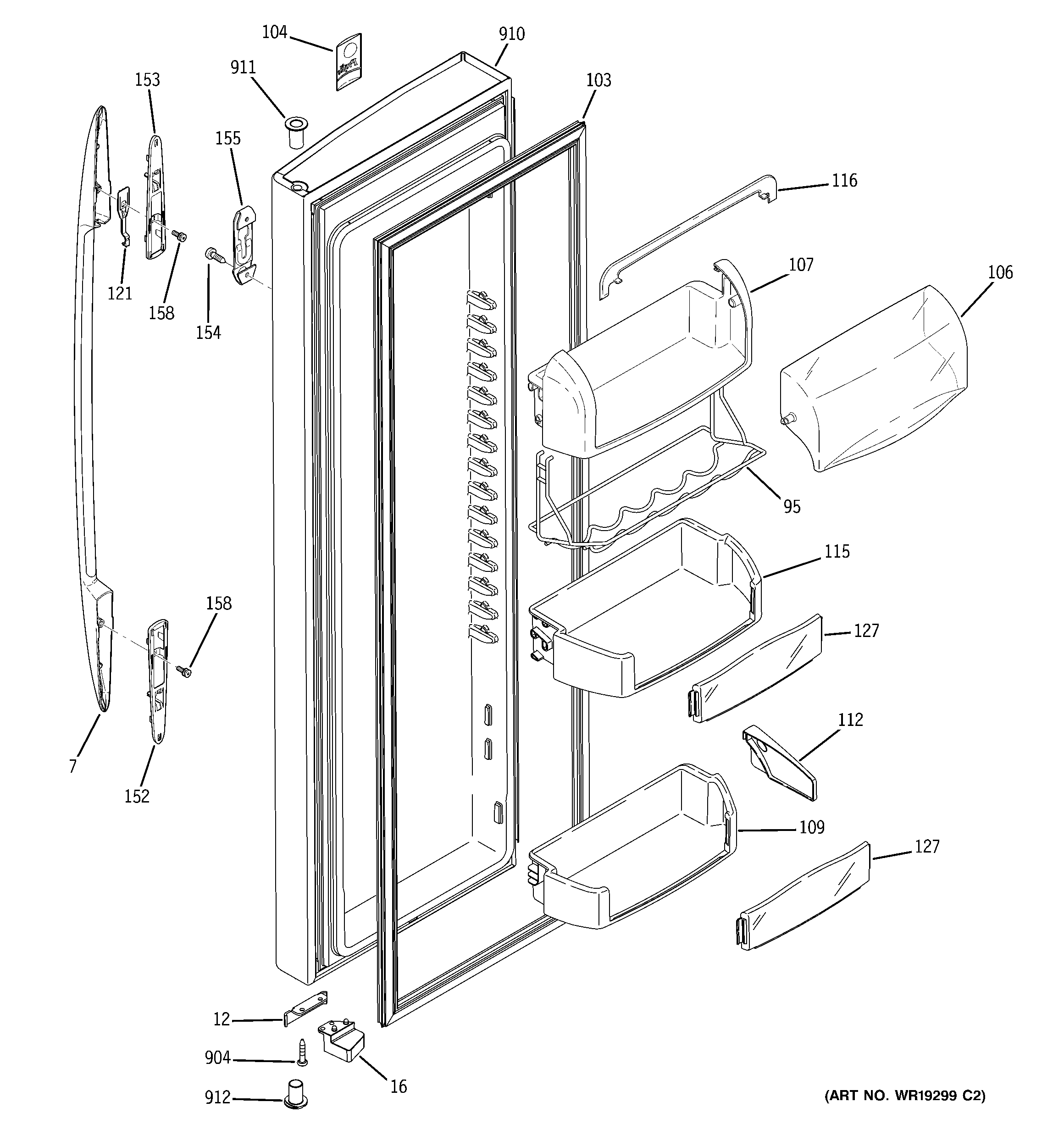 GE PSR26MSPASS fresh food door diagram