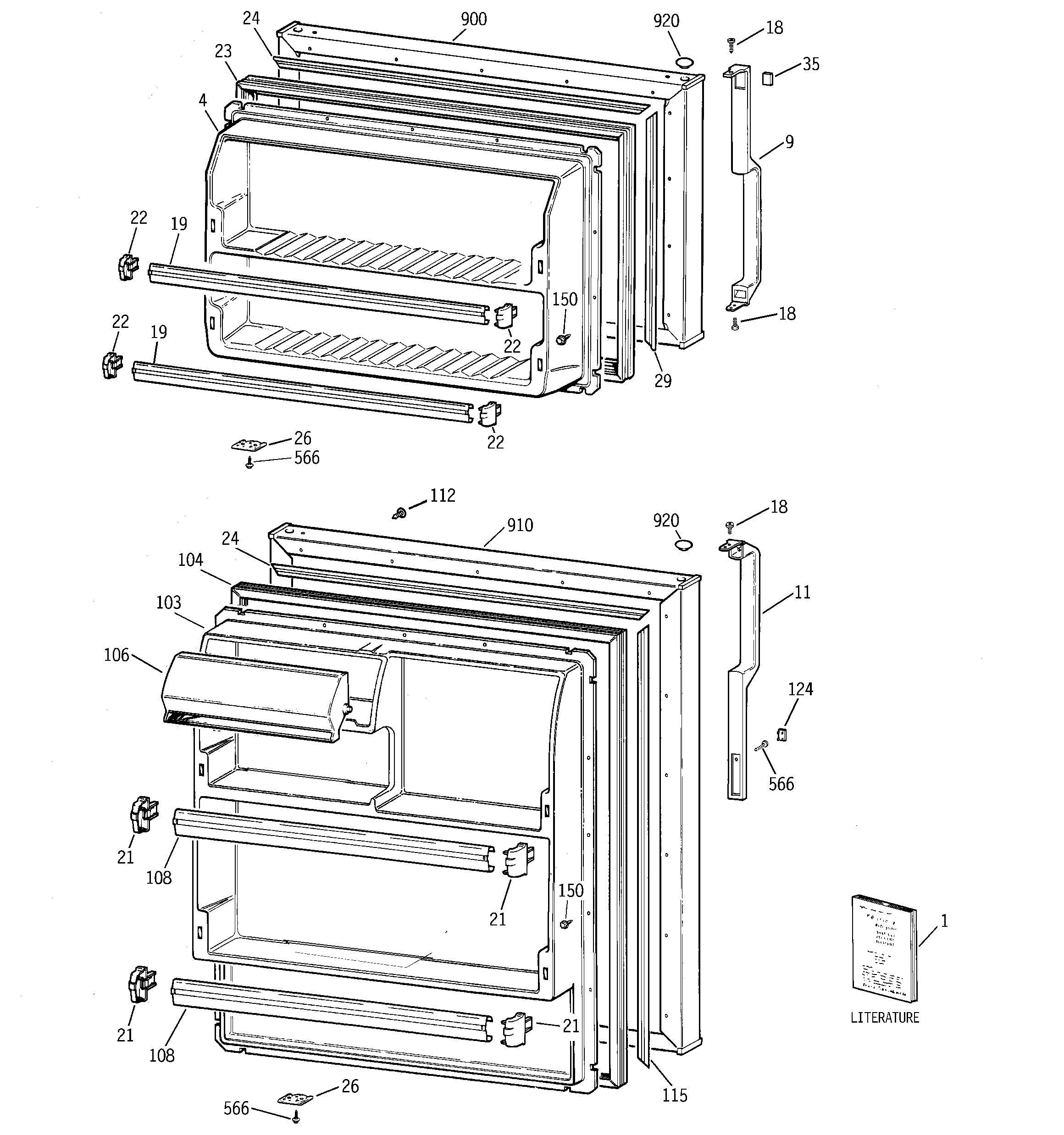 GE GTS18BBMFRWW doors diagram