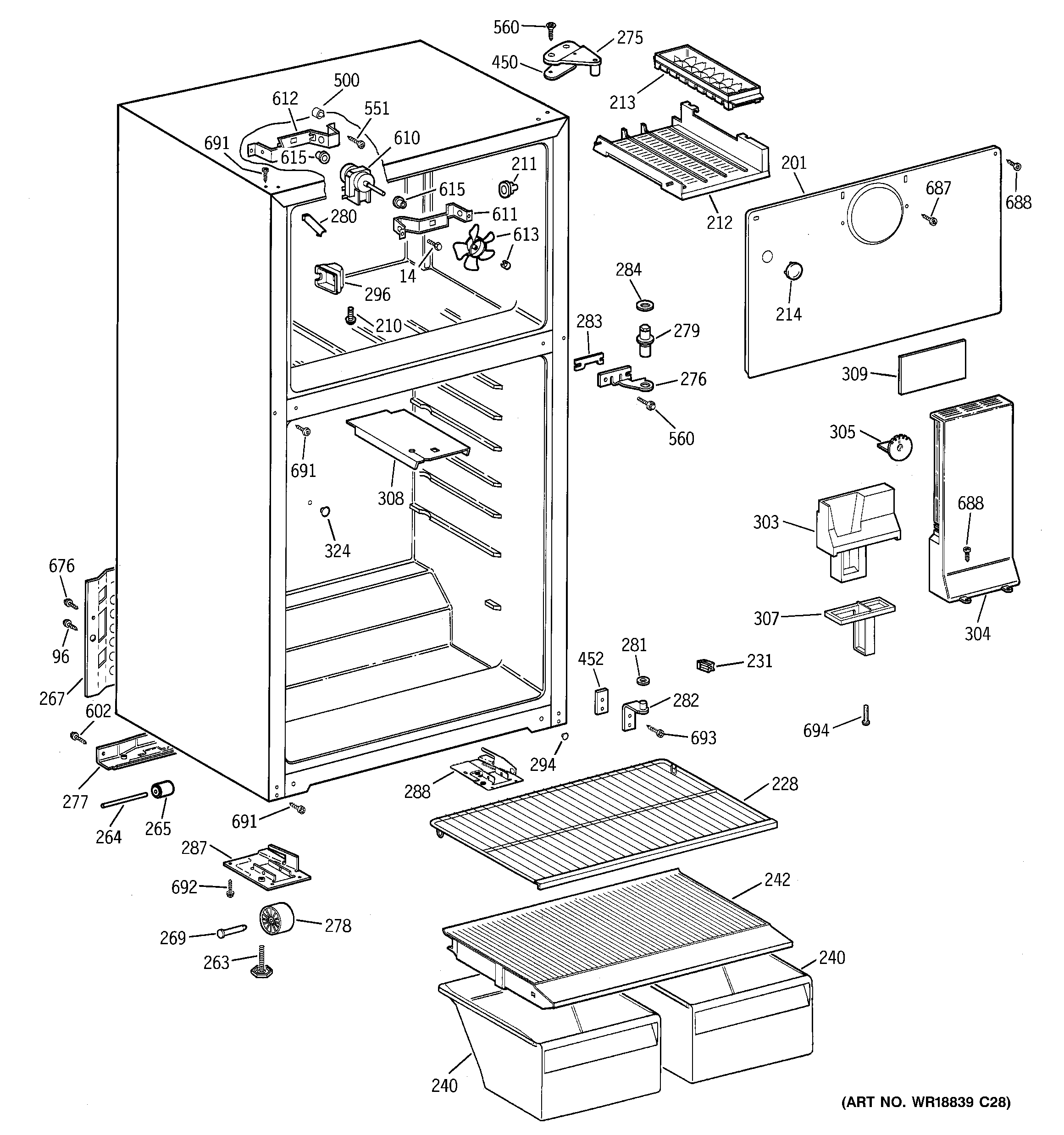 GE GTS18BBMFRWW cabinet diagram