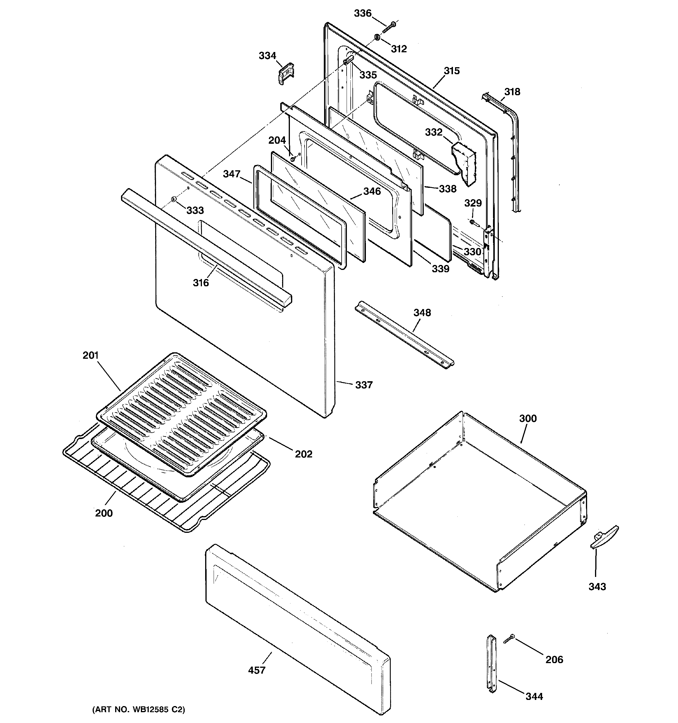 GE JBS15H1WW door & drawer parts diagram