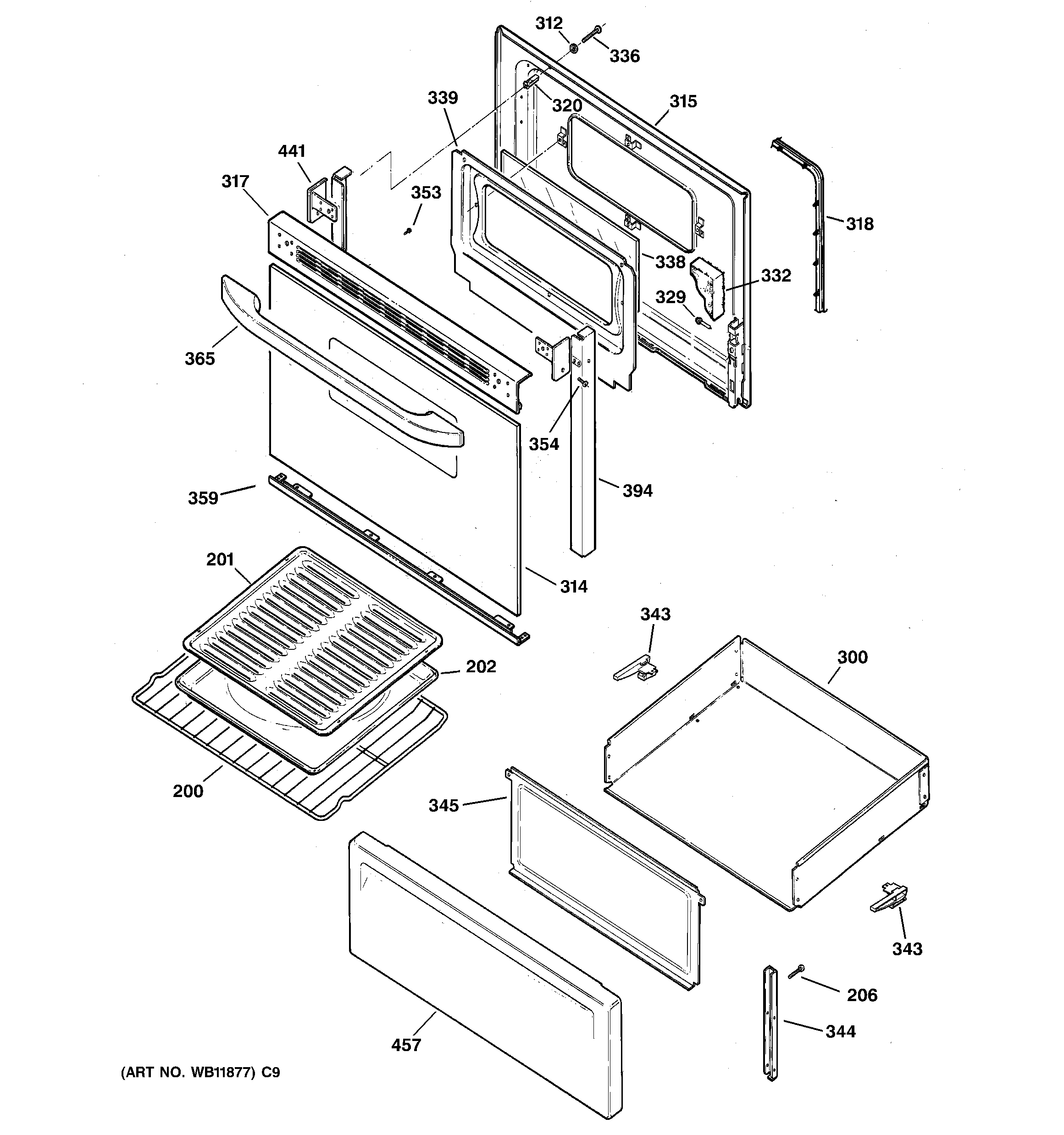 GE JBS27CH2CC door & drawer parts diagram