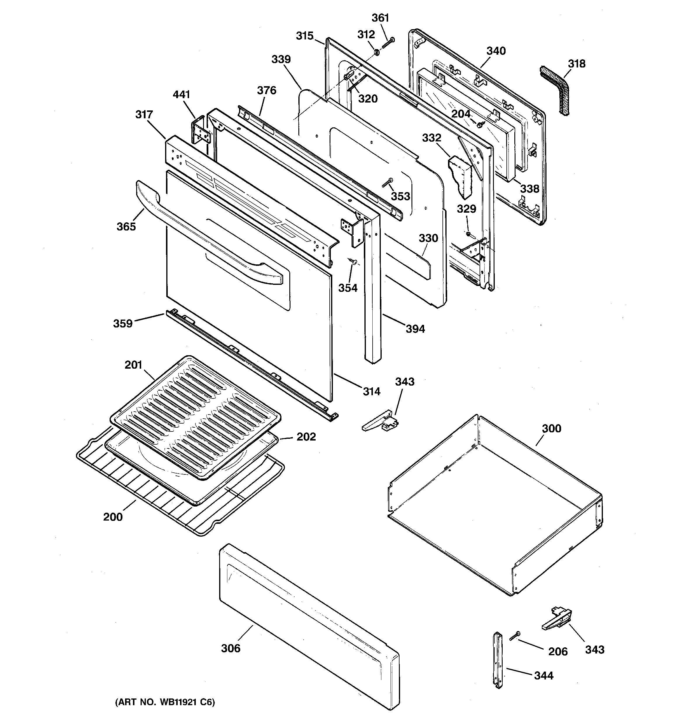 GE JGBP28WEH1WW door & drawer parts diagram