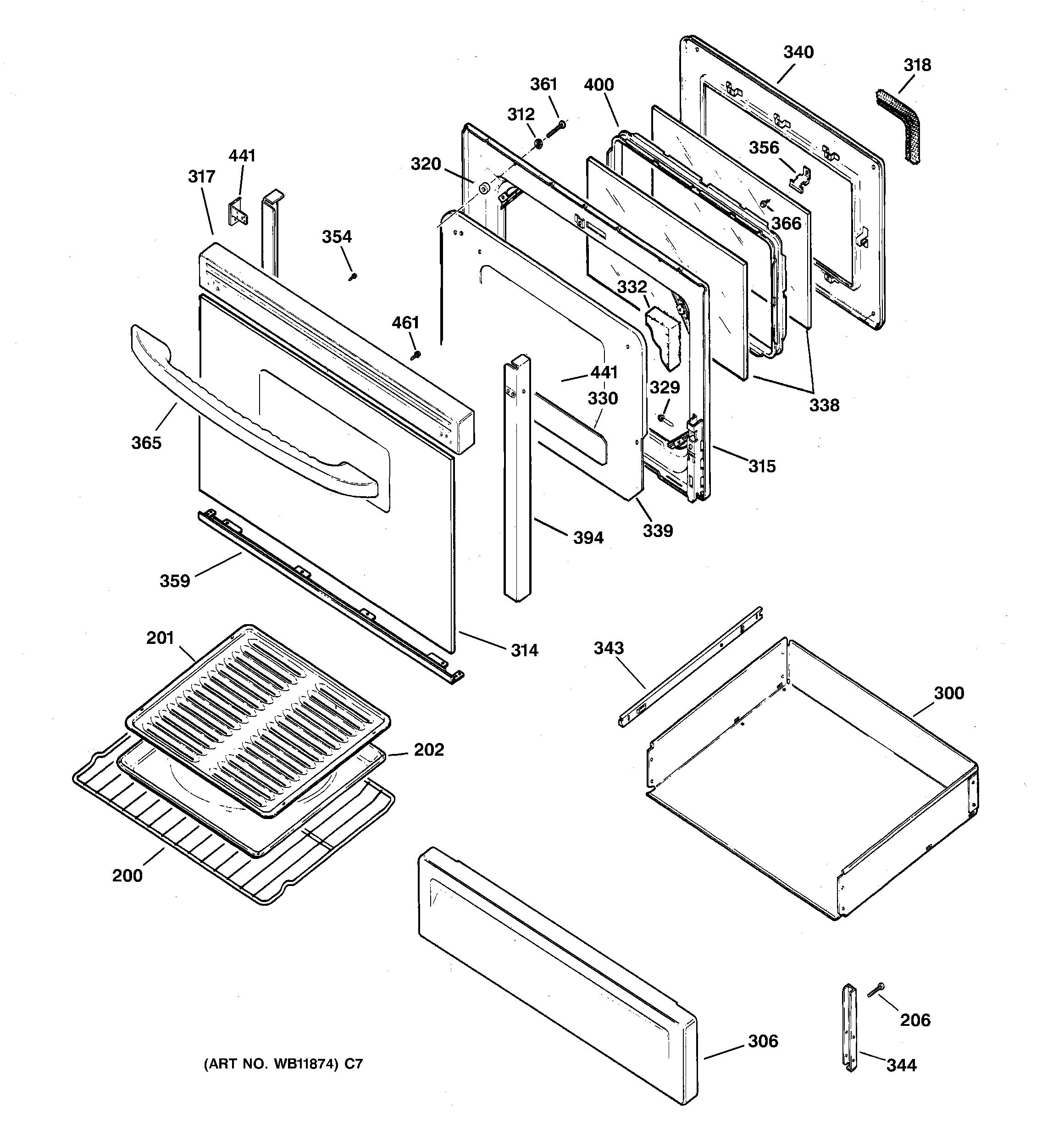 GE JGBP80CEH1CC door & drawer parts diagram
