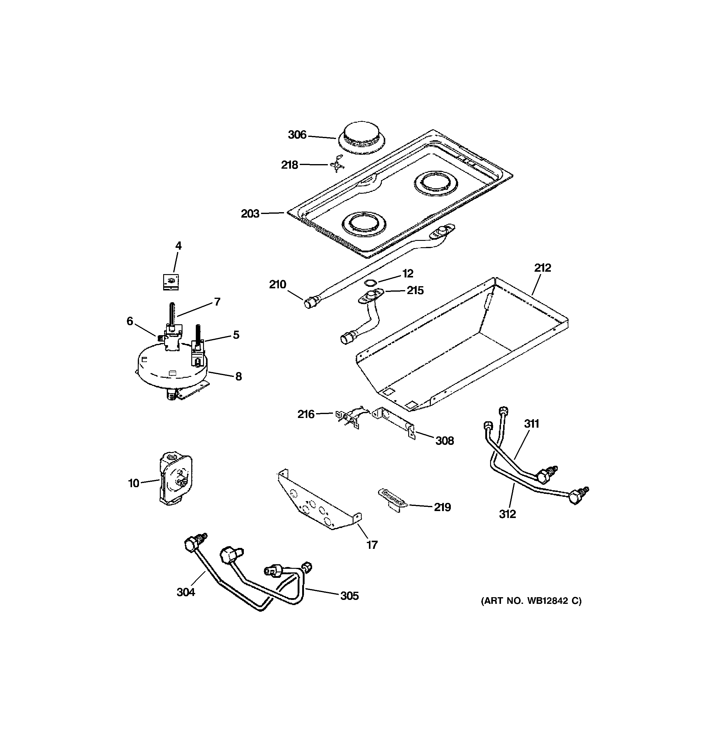 GE JGP979BEF1BB gas & burner parts diagram
