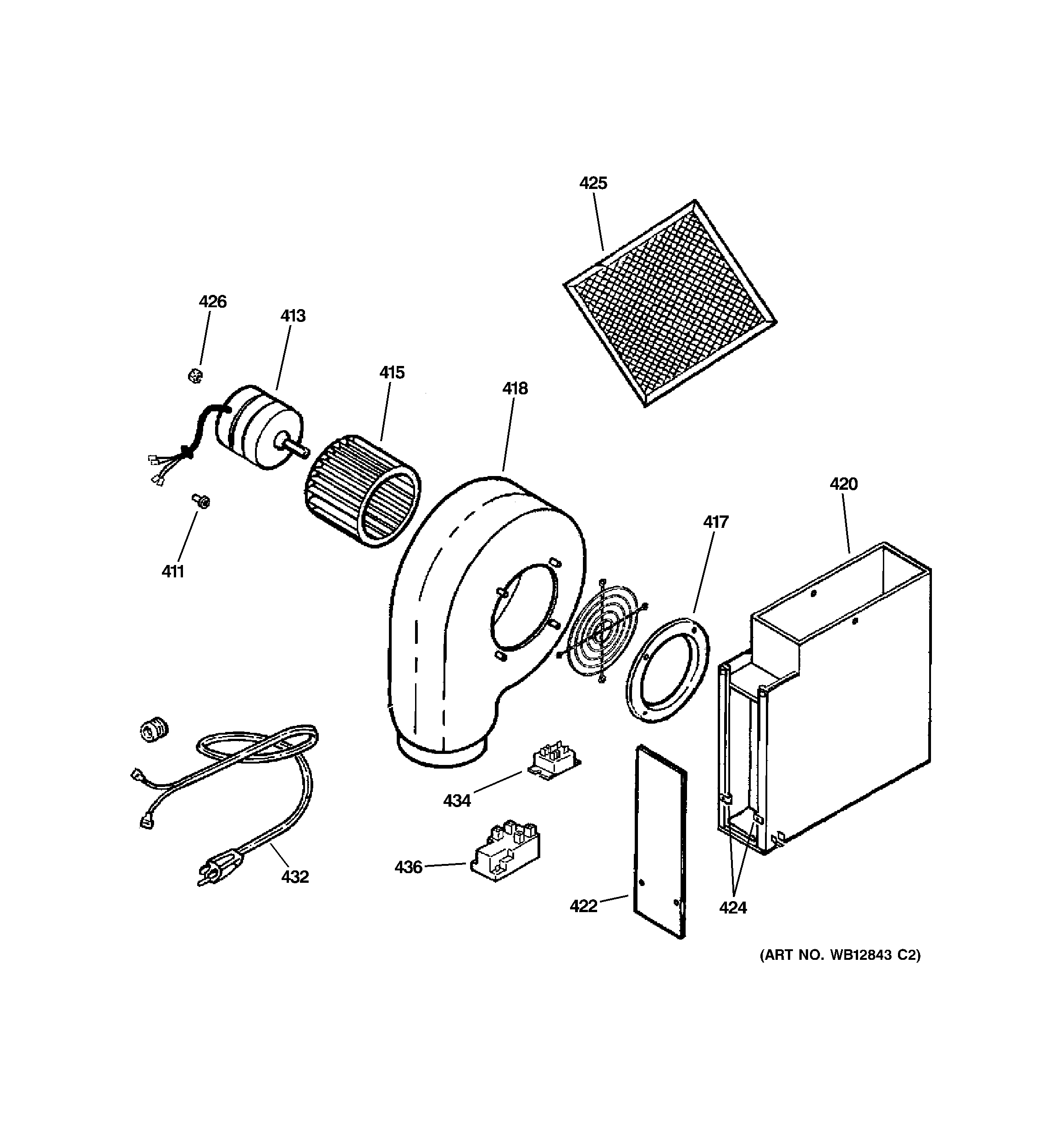GE JGP979BEF2BB motor & fan assembly diagram