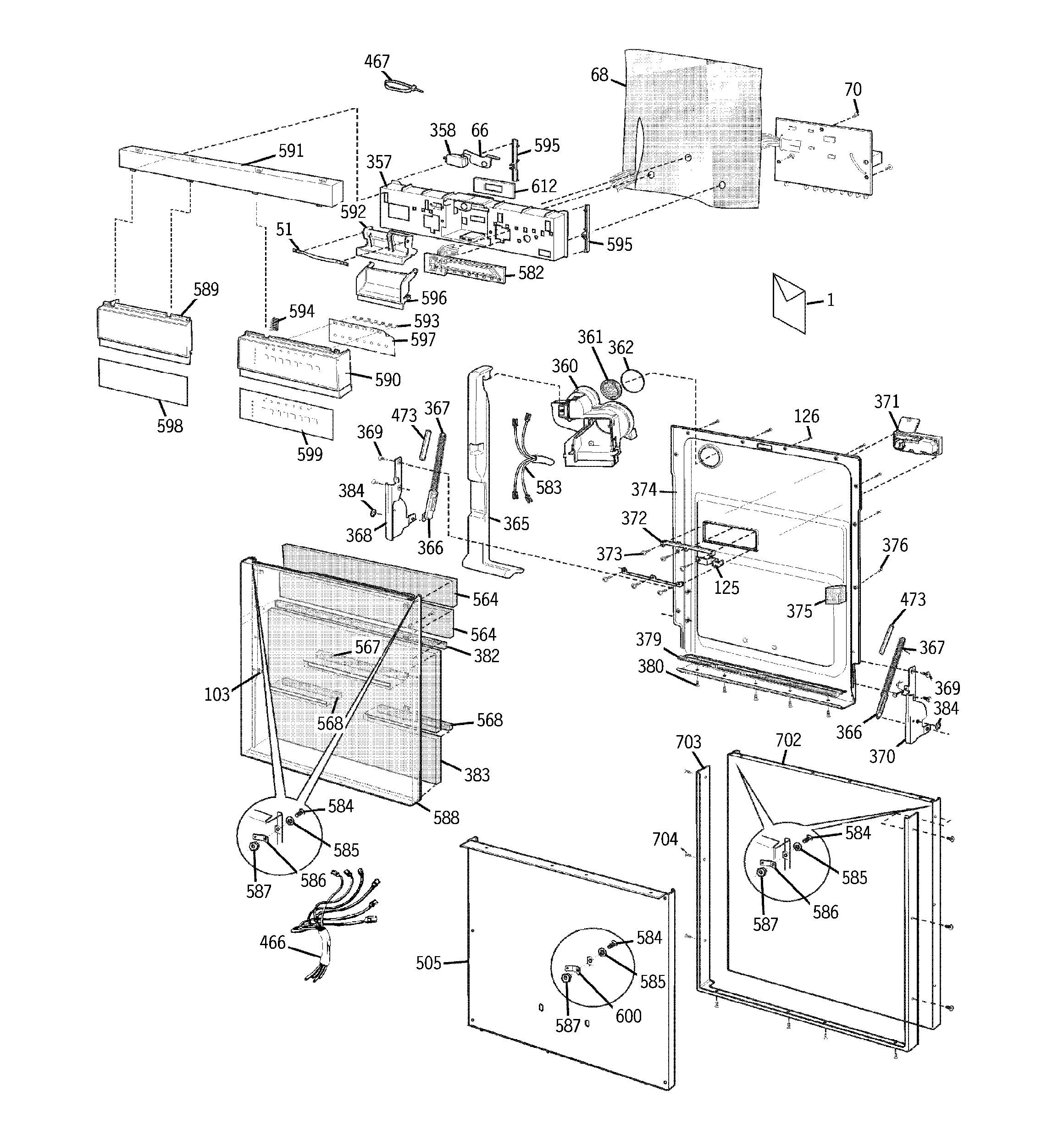 GE PDW8000G0SS door assembly diagram