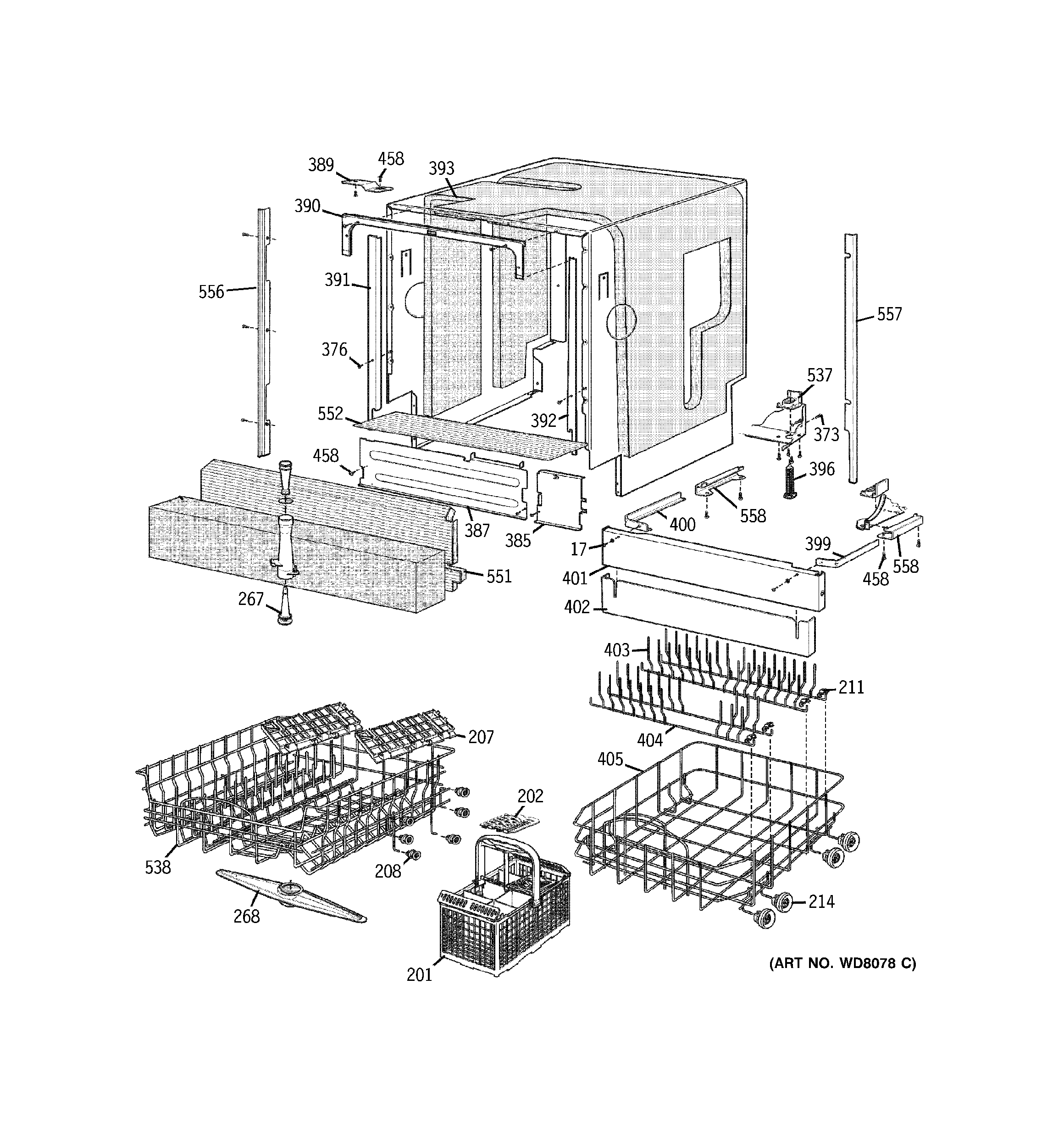 GE PDW8060G01SS basket & wrap assembly diagram