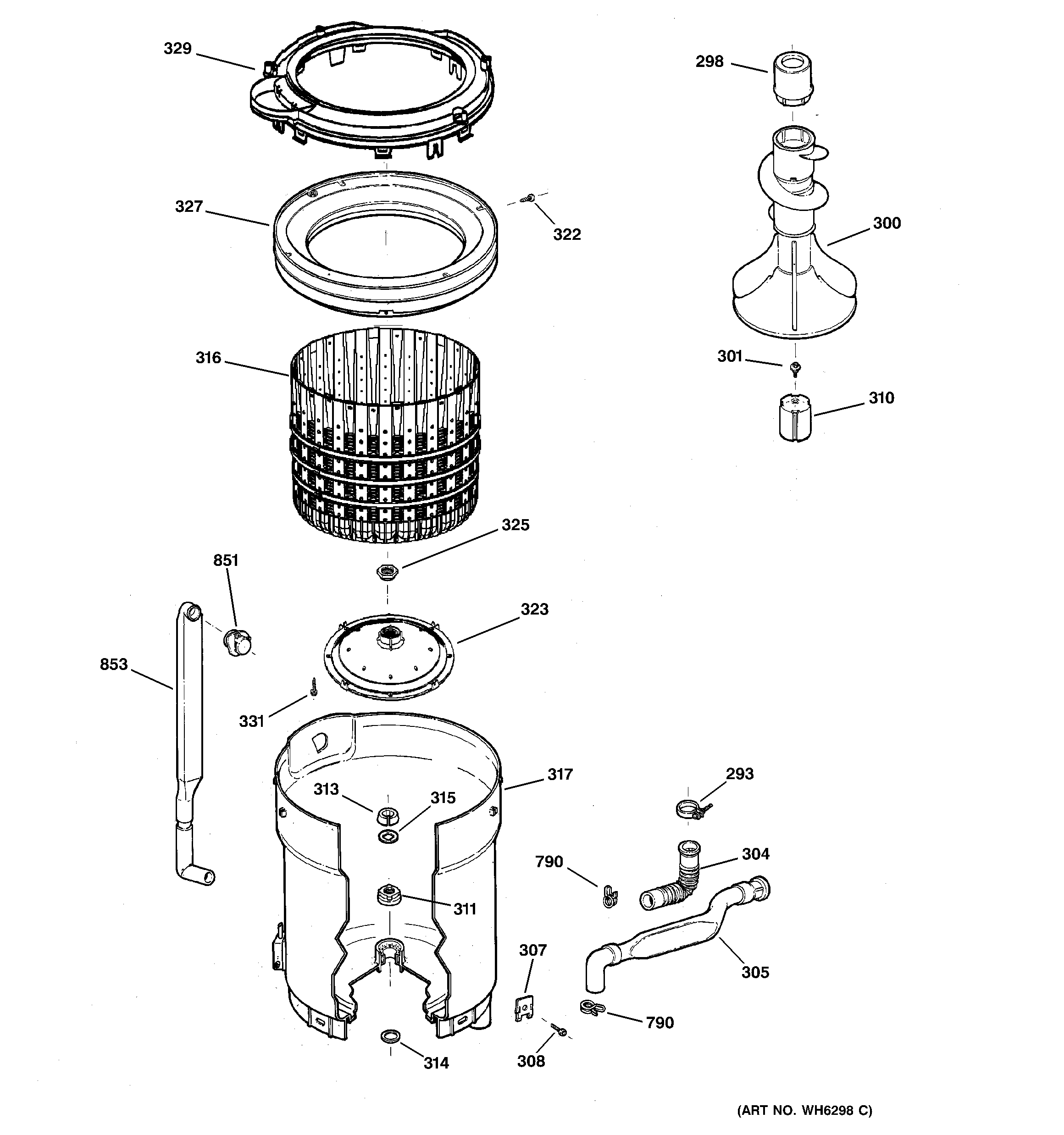 GE WPSB8060B9WW tub, basket & agitator diagram