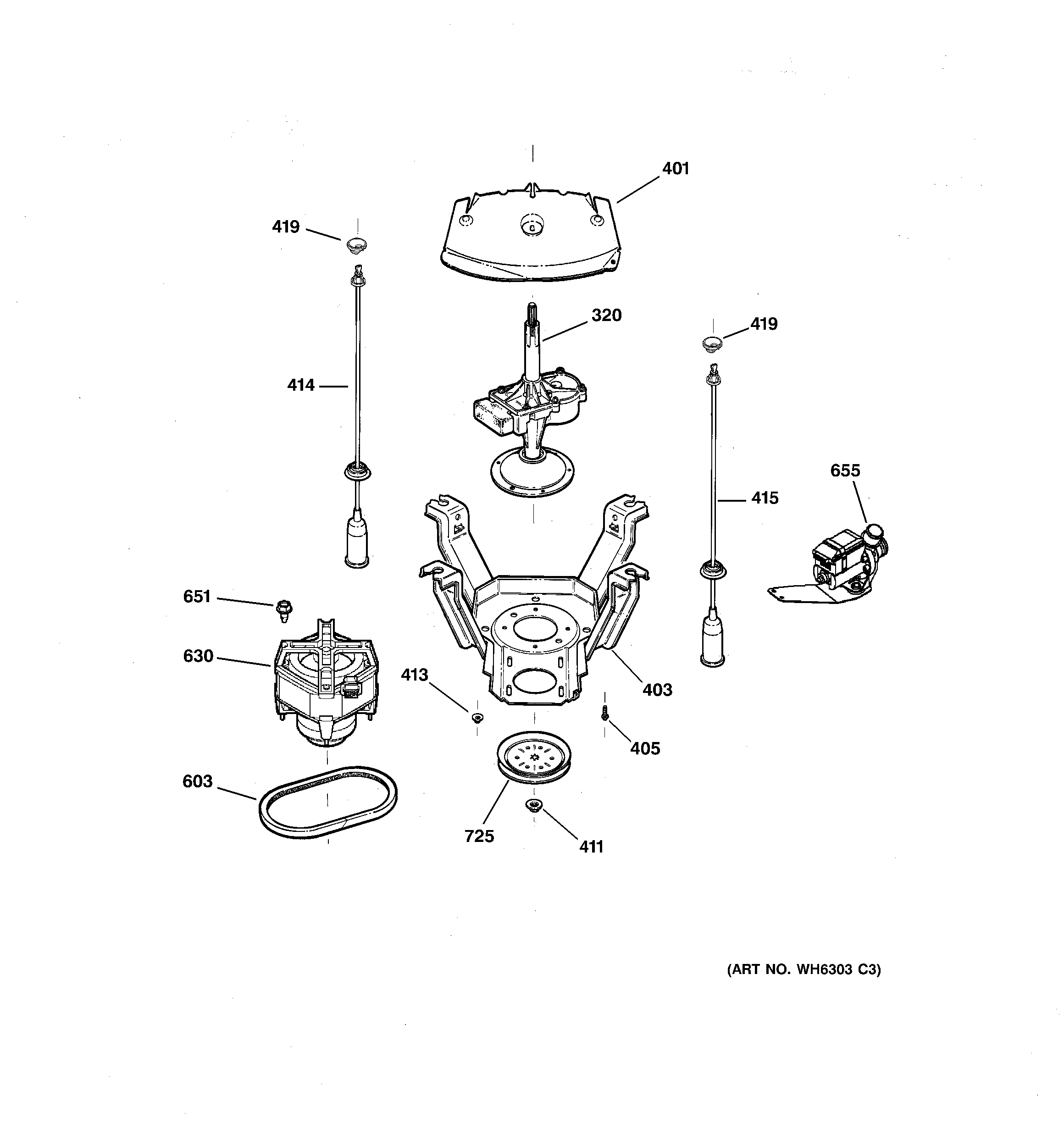 GE WPSB8060B9WW suspension, pump & drive components diagram