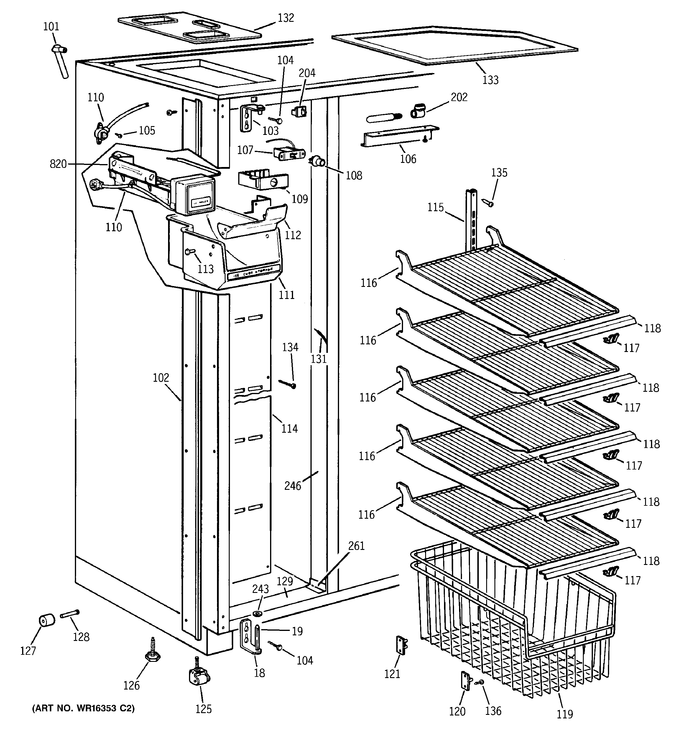 GE BIS42AJD freezer section diagram