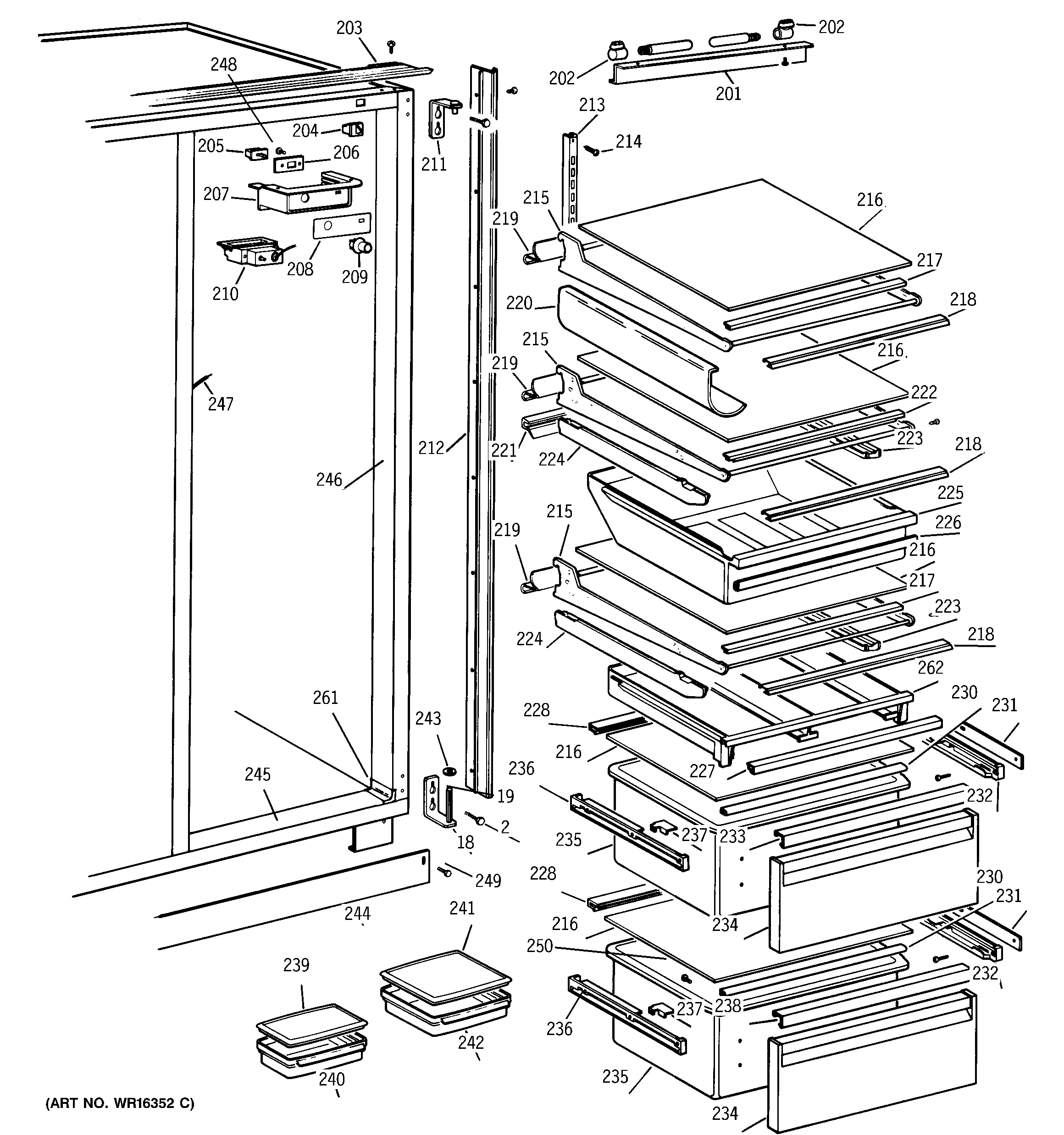 GE BIS42AJD fresh food section diagram