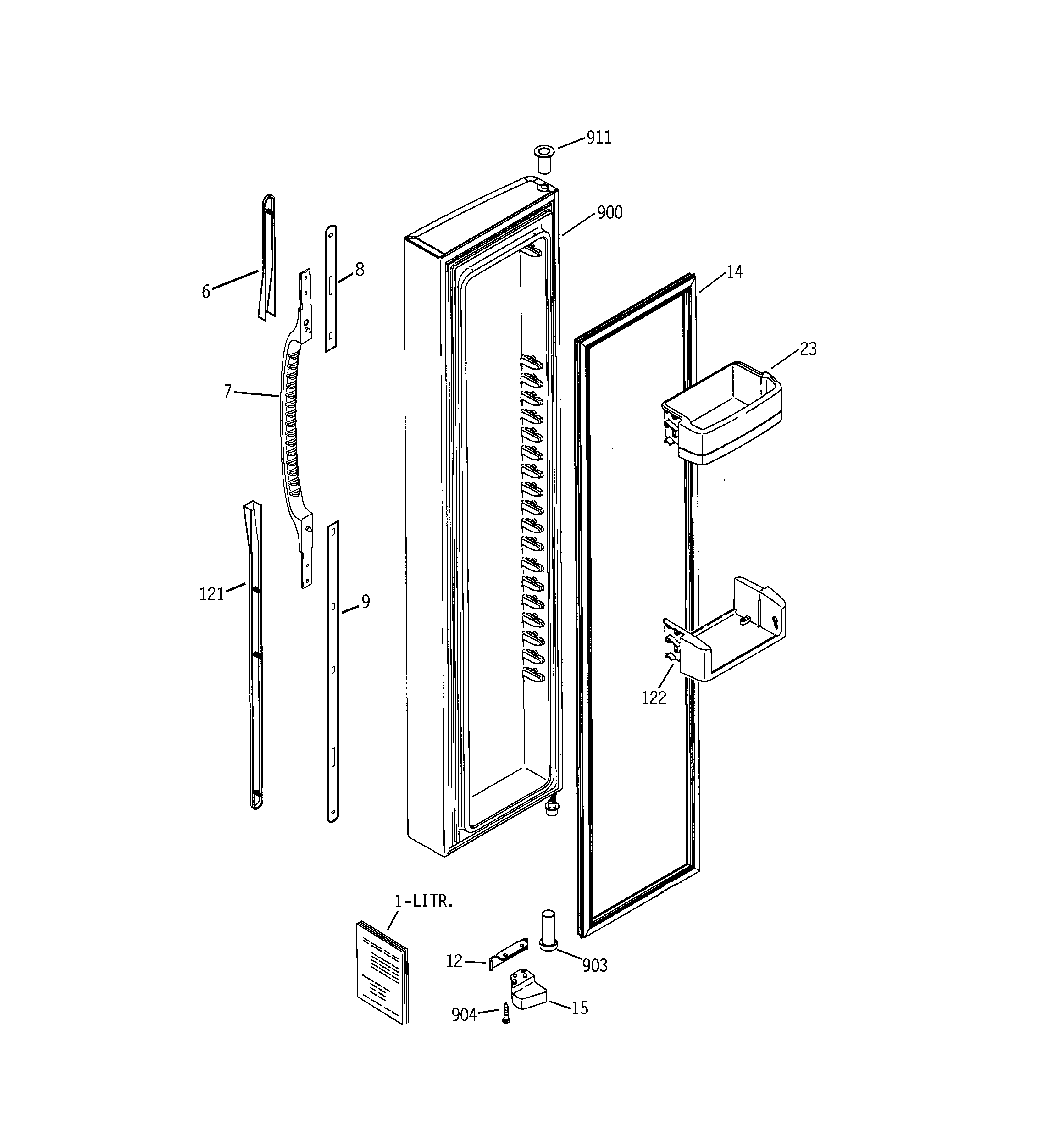 GE GSR23YBPAWW freezer door diagram